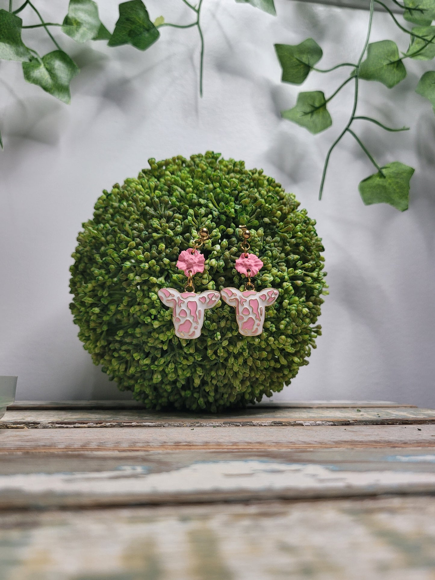 Pink Primrose Cow Dangles