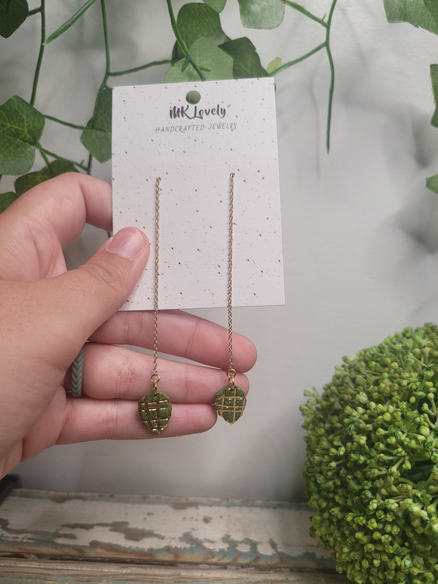 Gold Foiled Drop Leaf Dangles