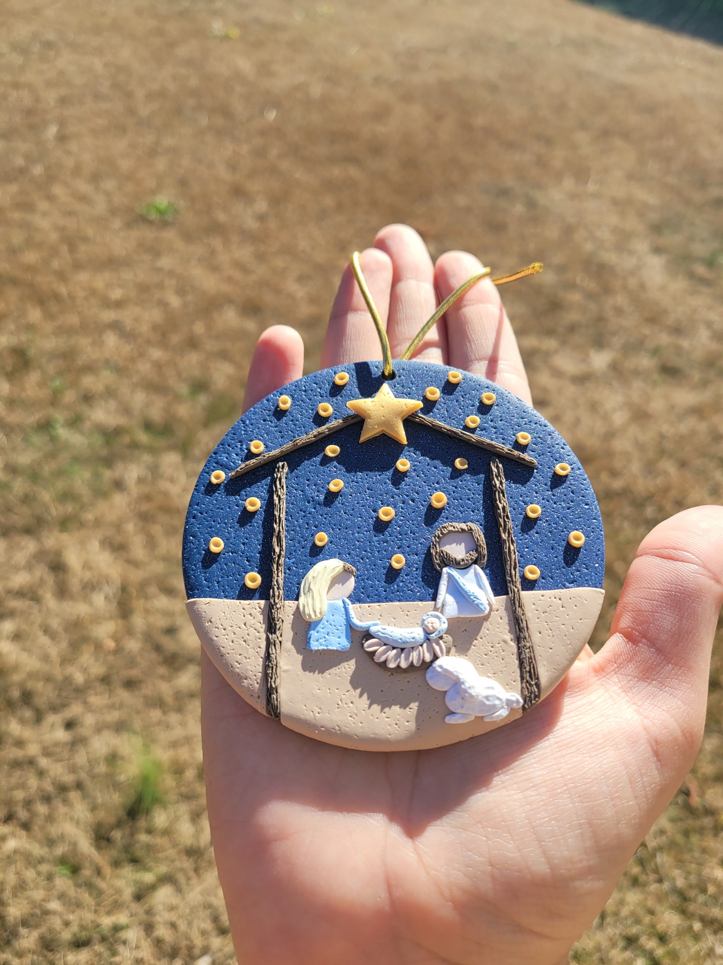 Manger Scene Handmade Polymer Clay Ornament (Made to Order)