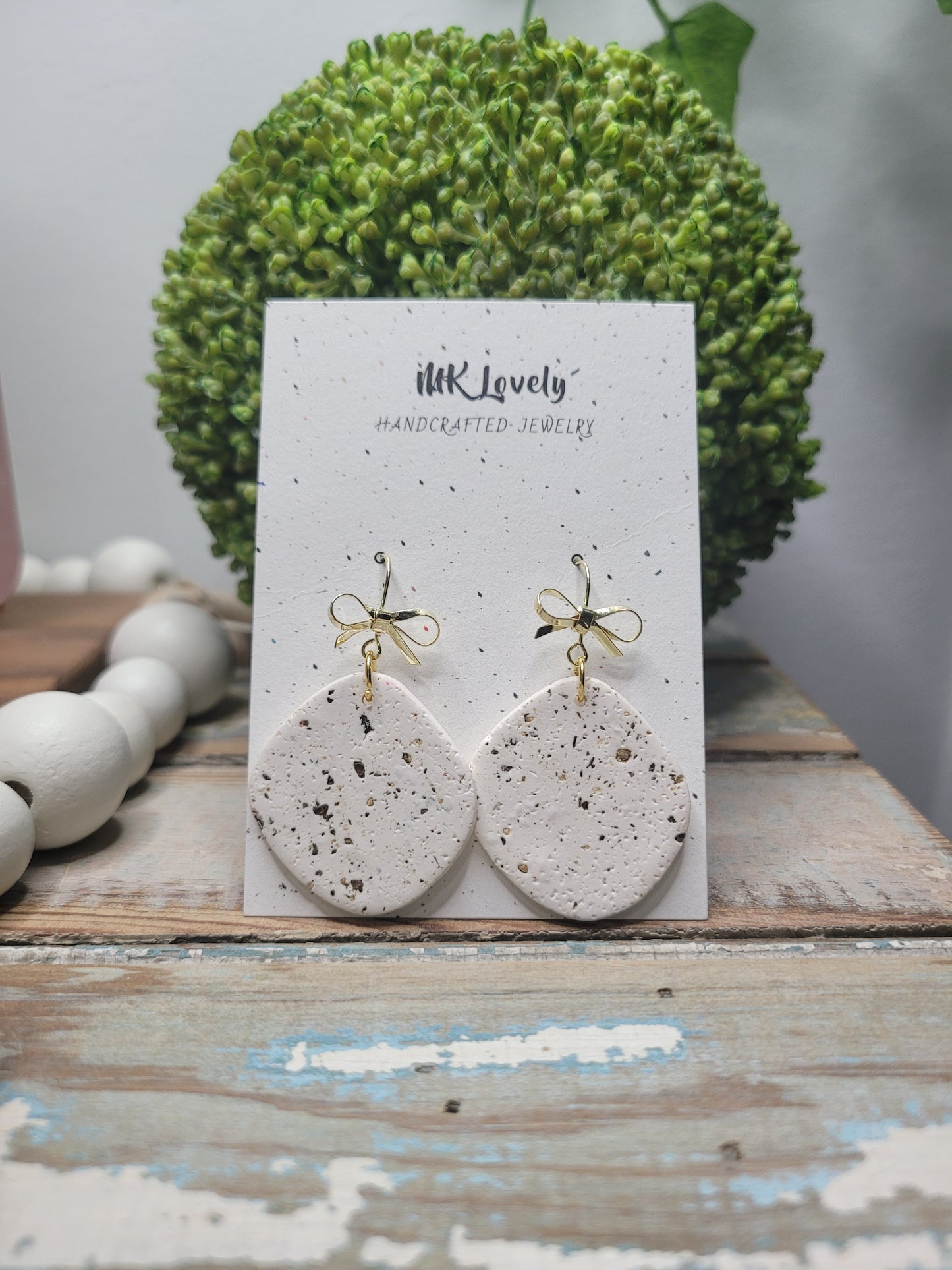Peppered White Bow Dangles