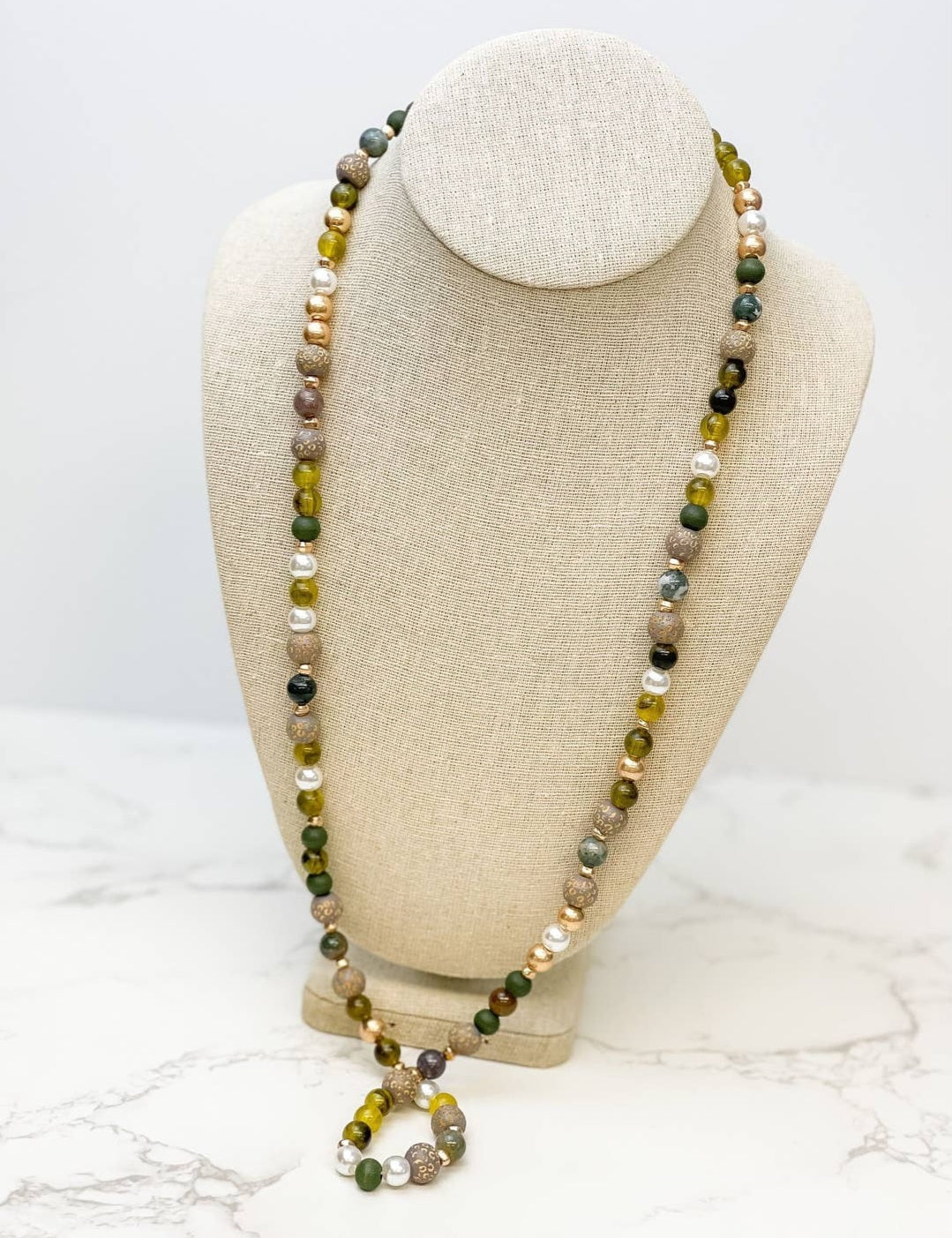 Turquoise Stone & Gold Beaded Long Necklace