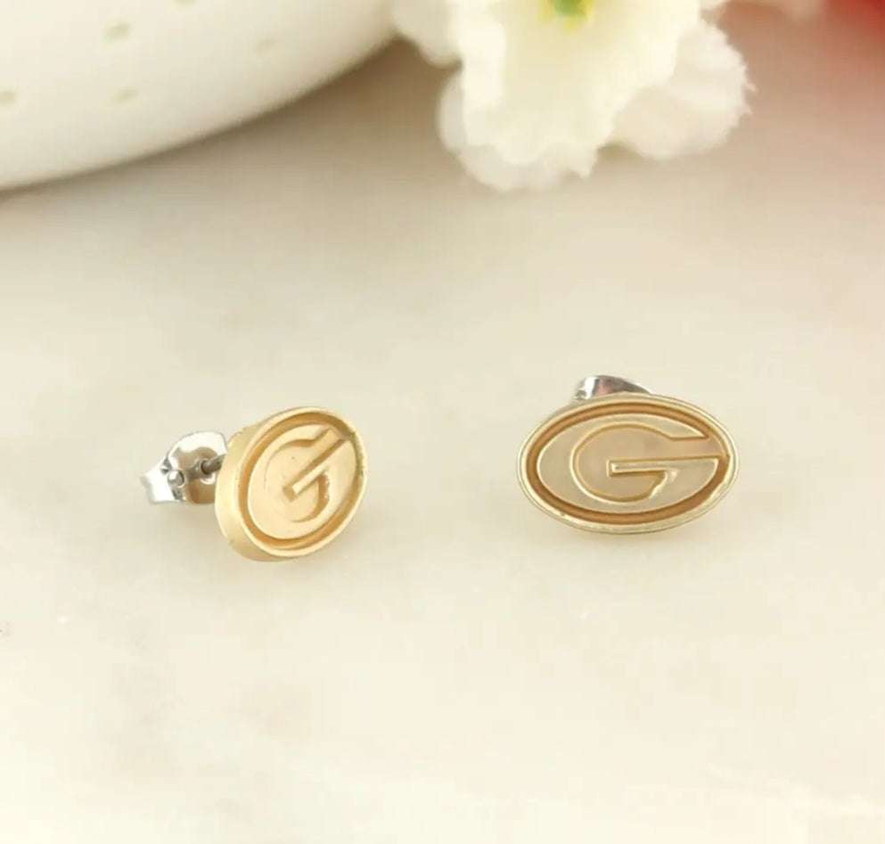 GA Matte Gold Logo Stud Earrings