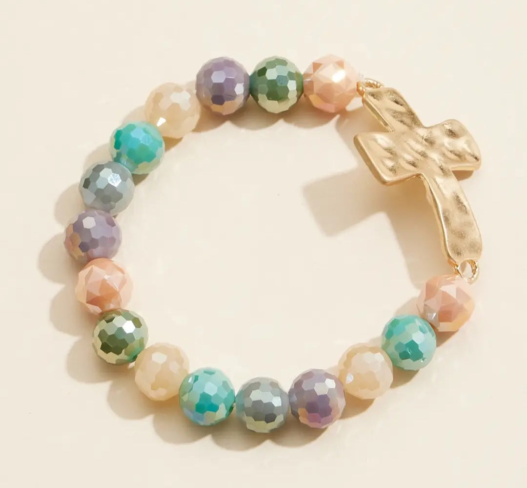 Cross Charm Glass Beaded Bracelet