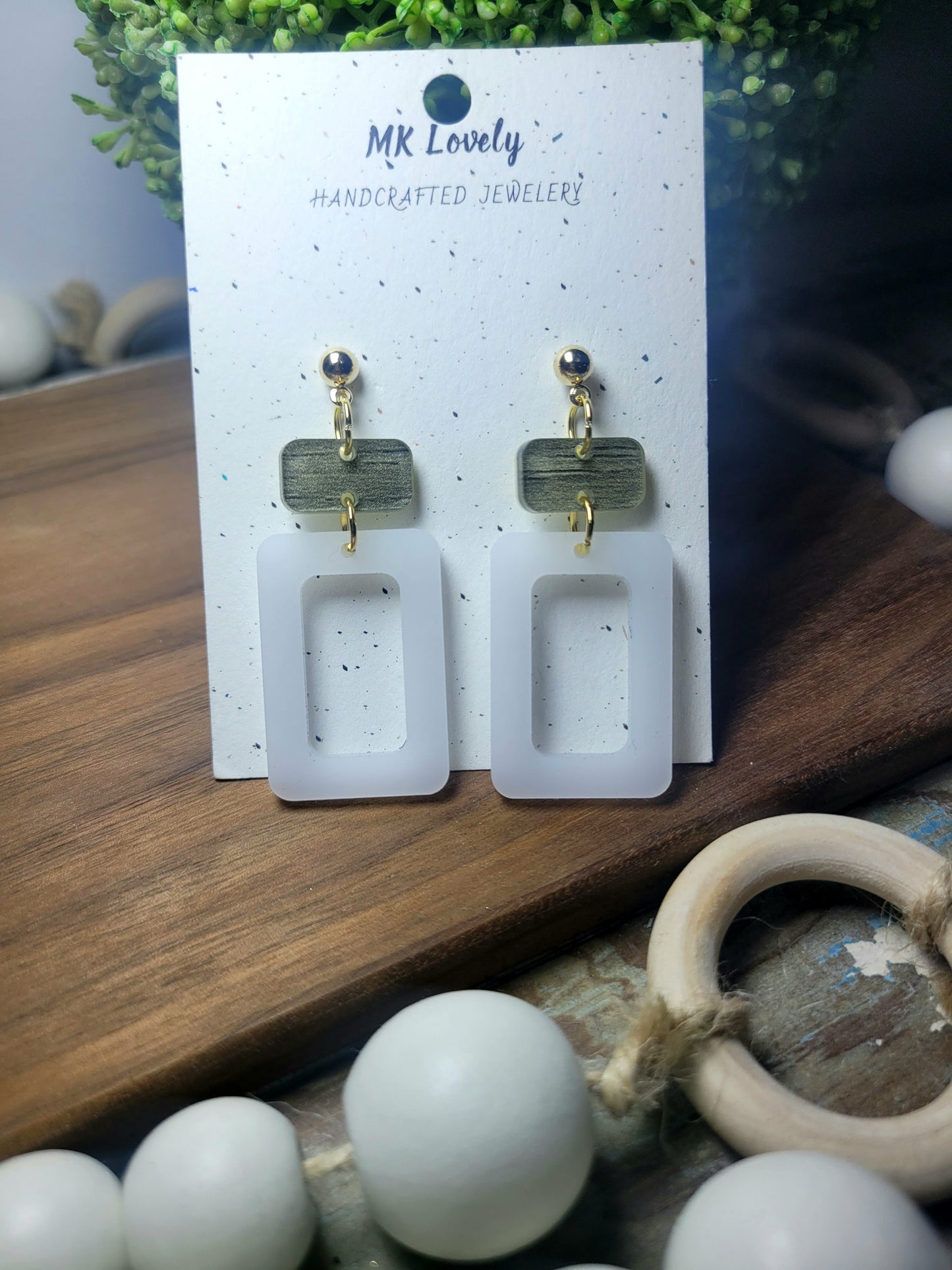 Milky White Geometric Earrings