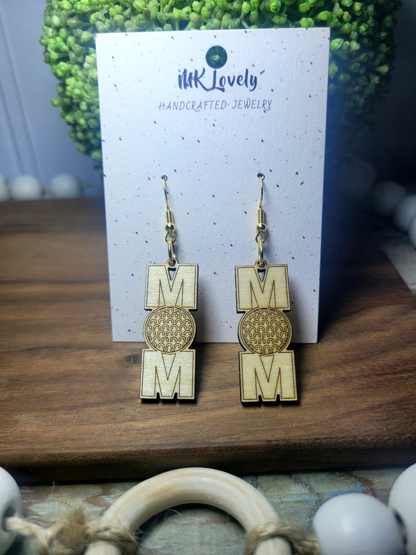 Wooden Sports Mom Earrings