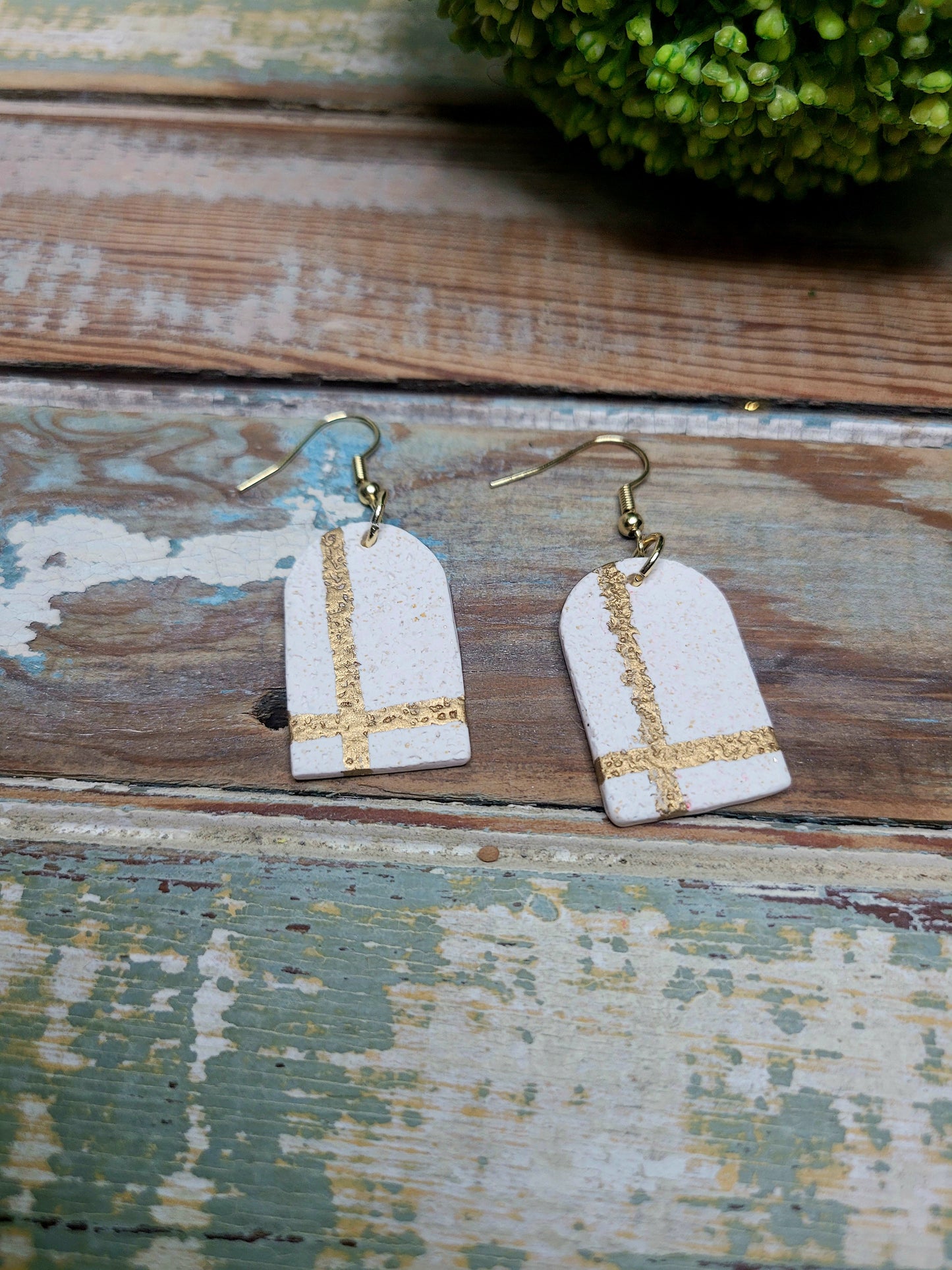 Textured White & Gold Dangles