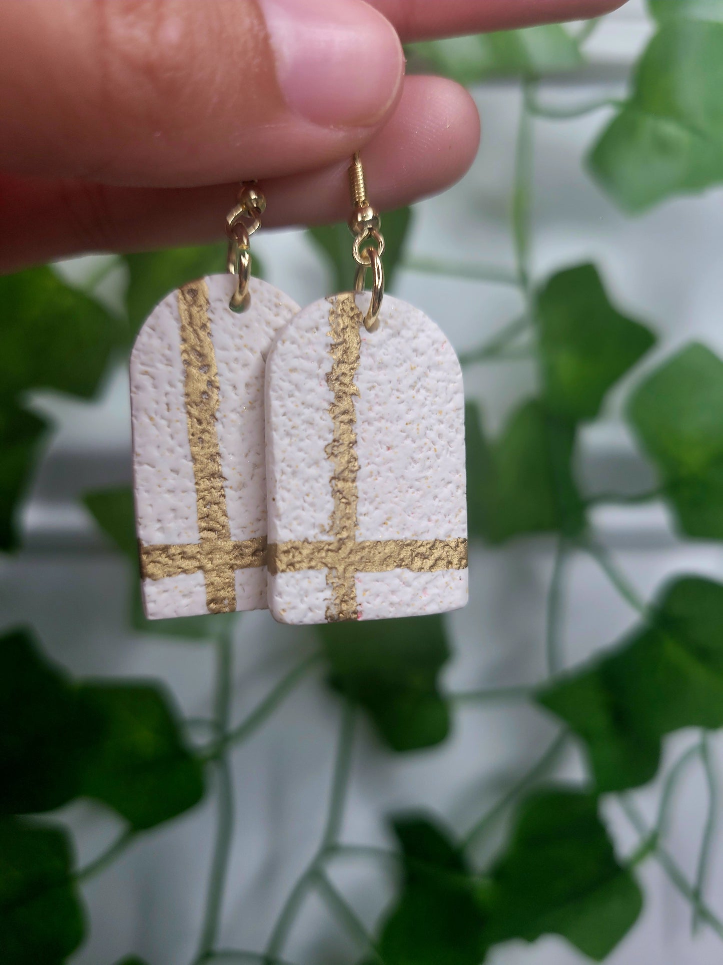 Textured White & Gold Dangles