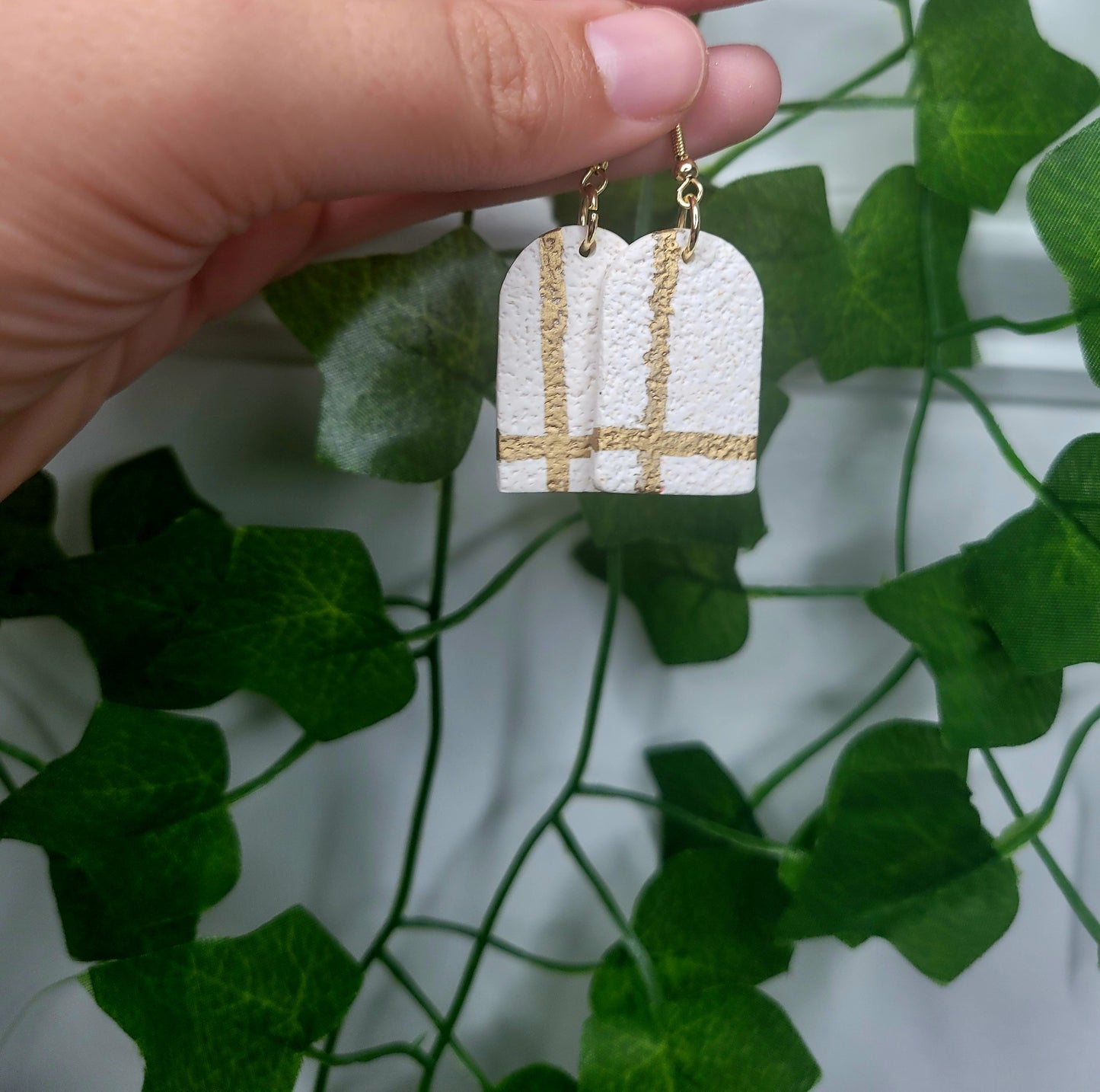 Textured White & Gold Dangles