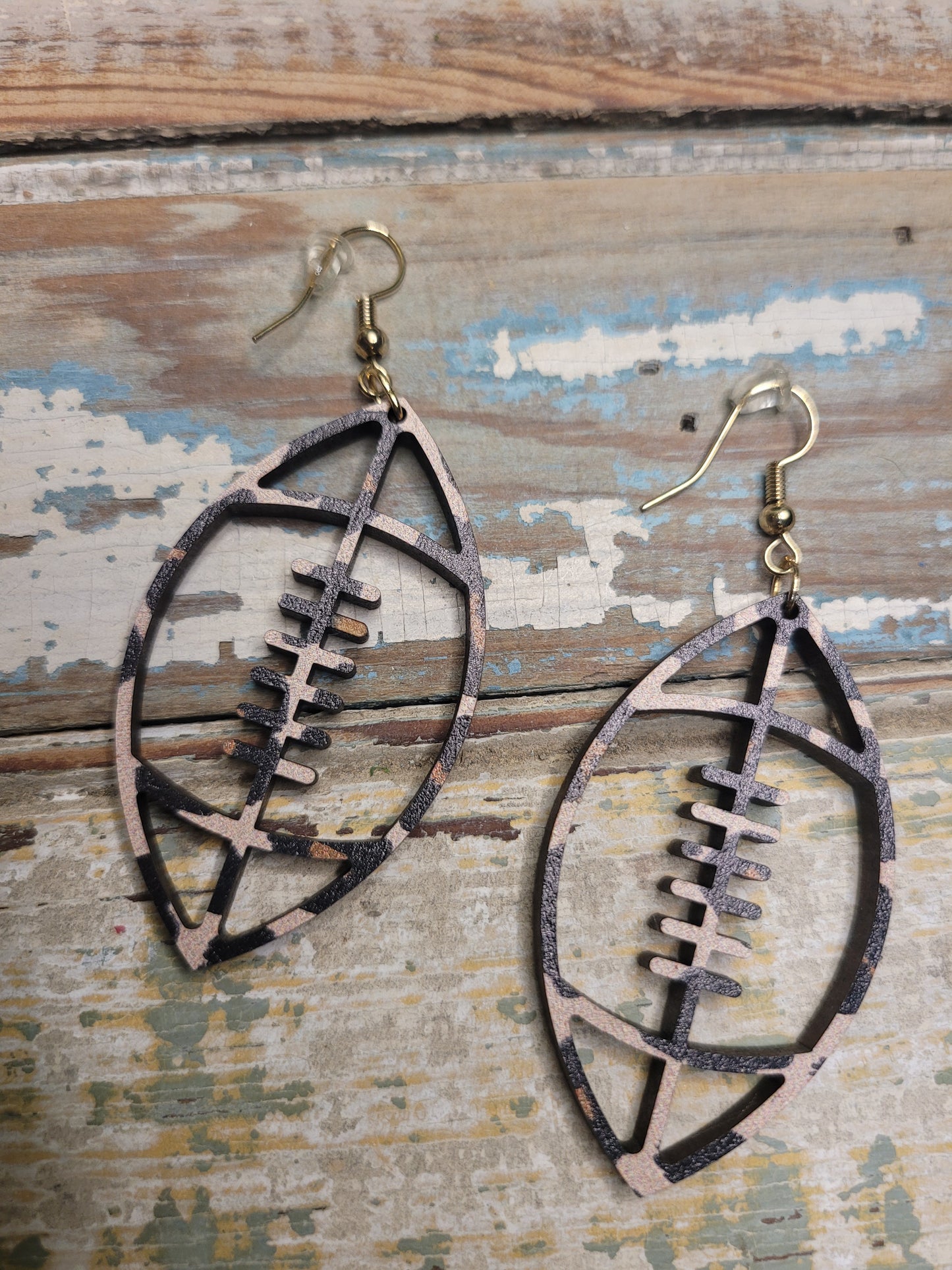 Wooden Leopard Football Earrings