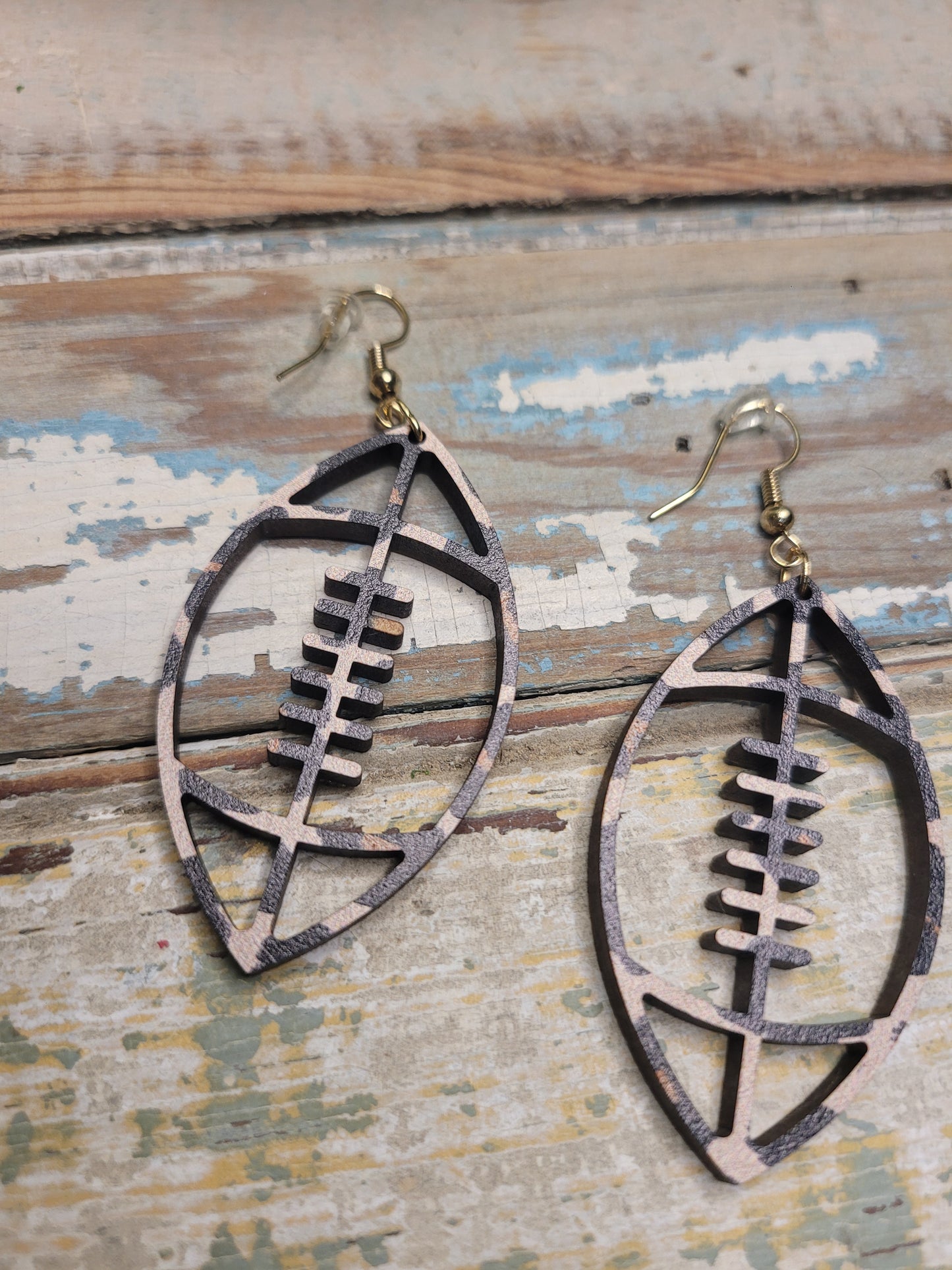 Wooden Leopard Football Earrings