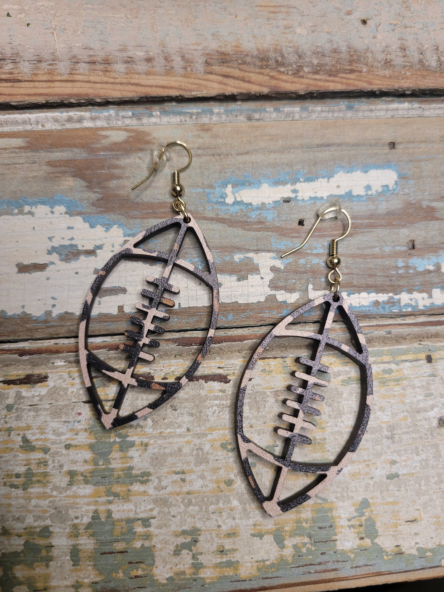 Wooden Leopard Football Earrings