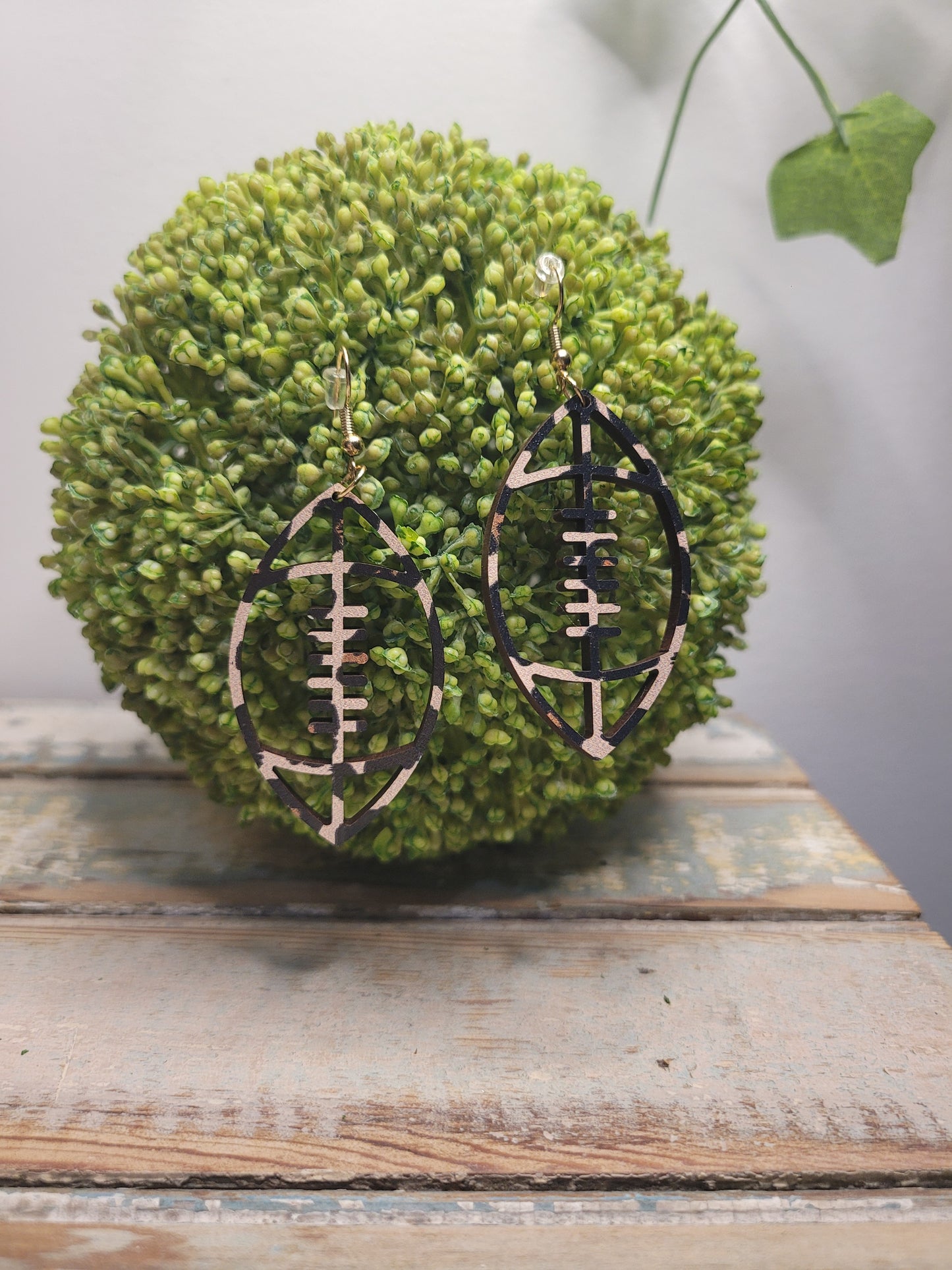 Wooden Leopard Football Earrings