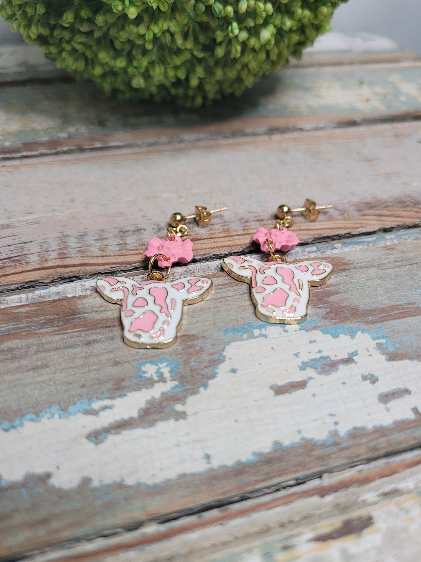 Pink Primrose Cow Dangles