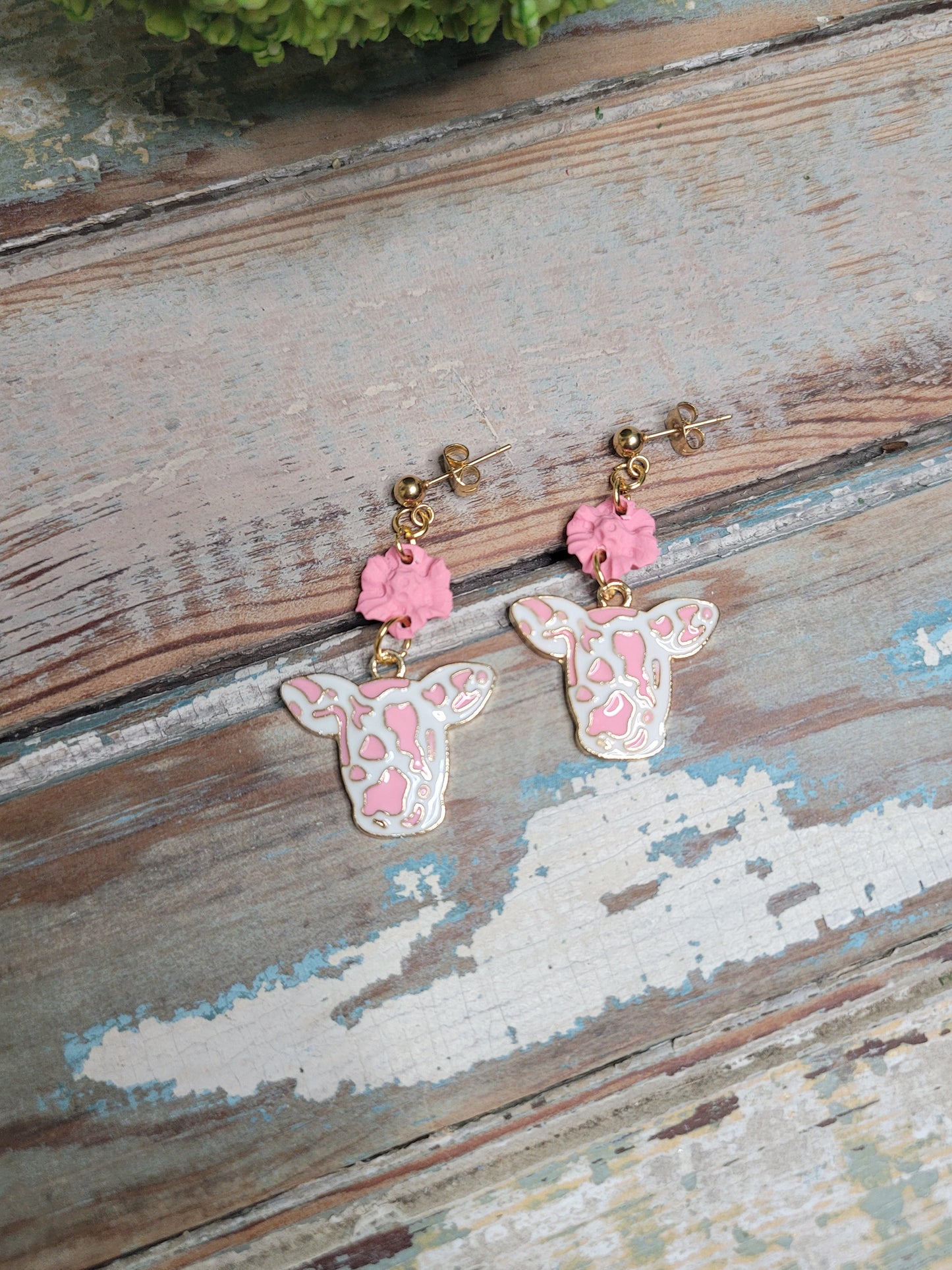 Pink Primrose Cow Dangles