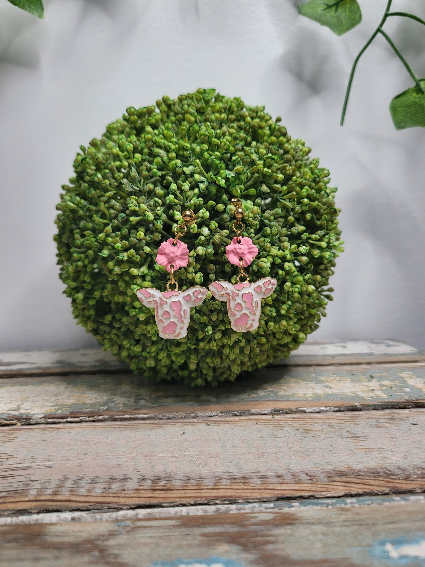 Pink Primrose Cow Dangles