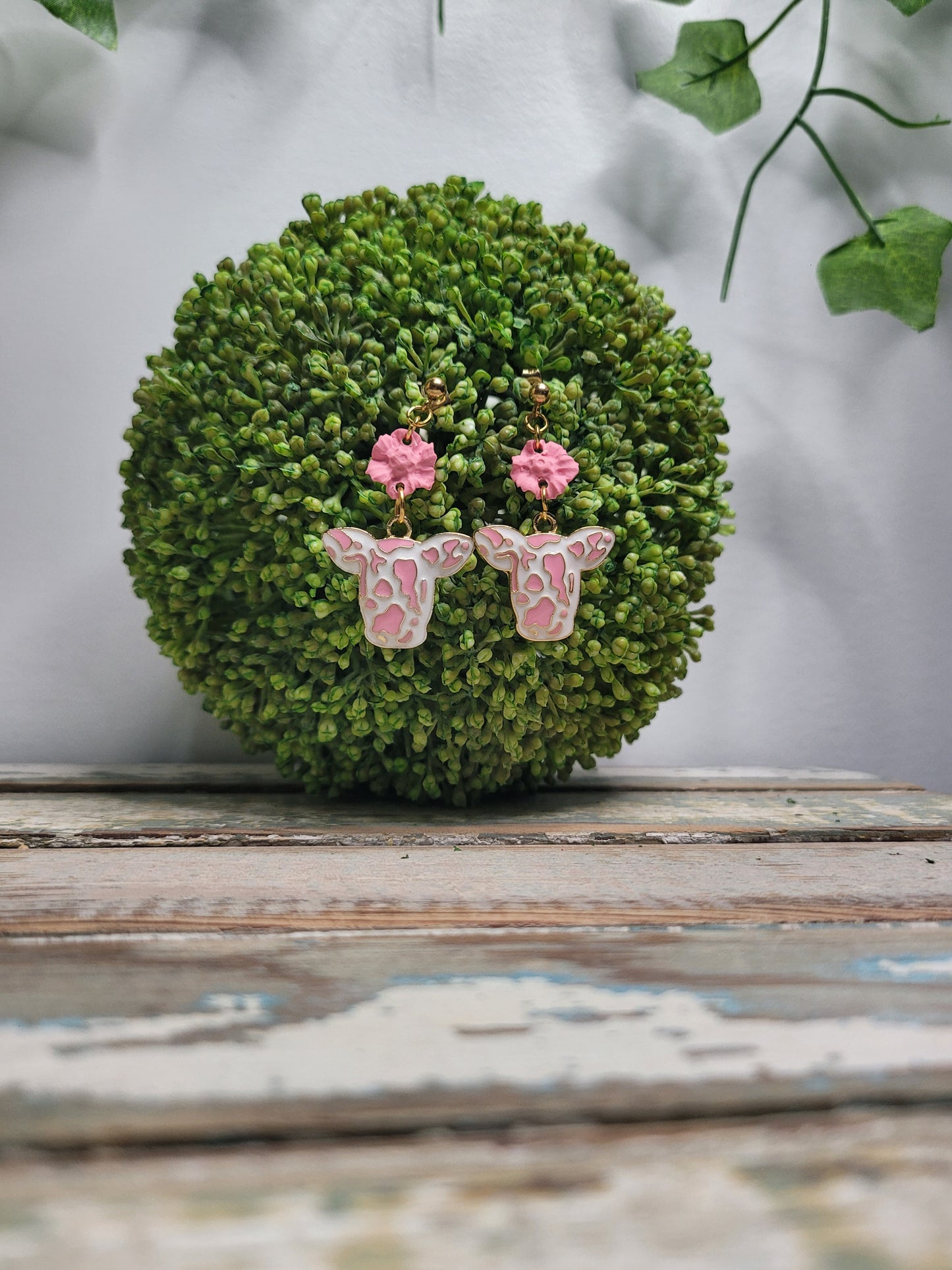 Pink Primrose Cow Dangles