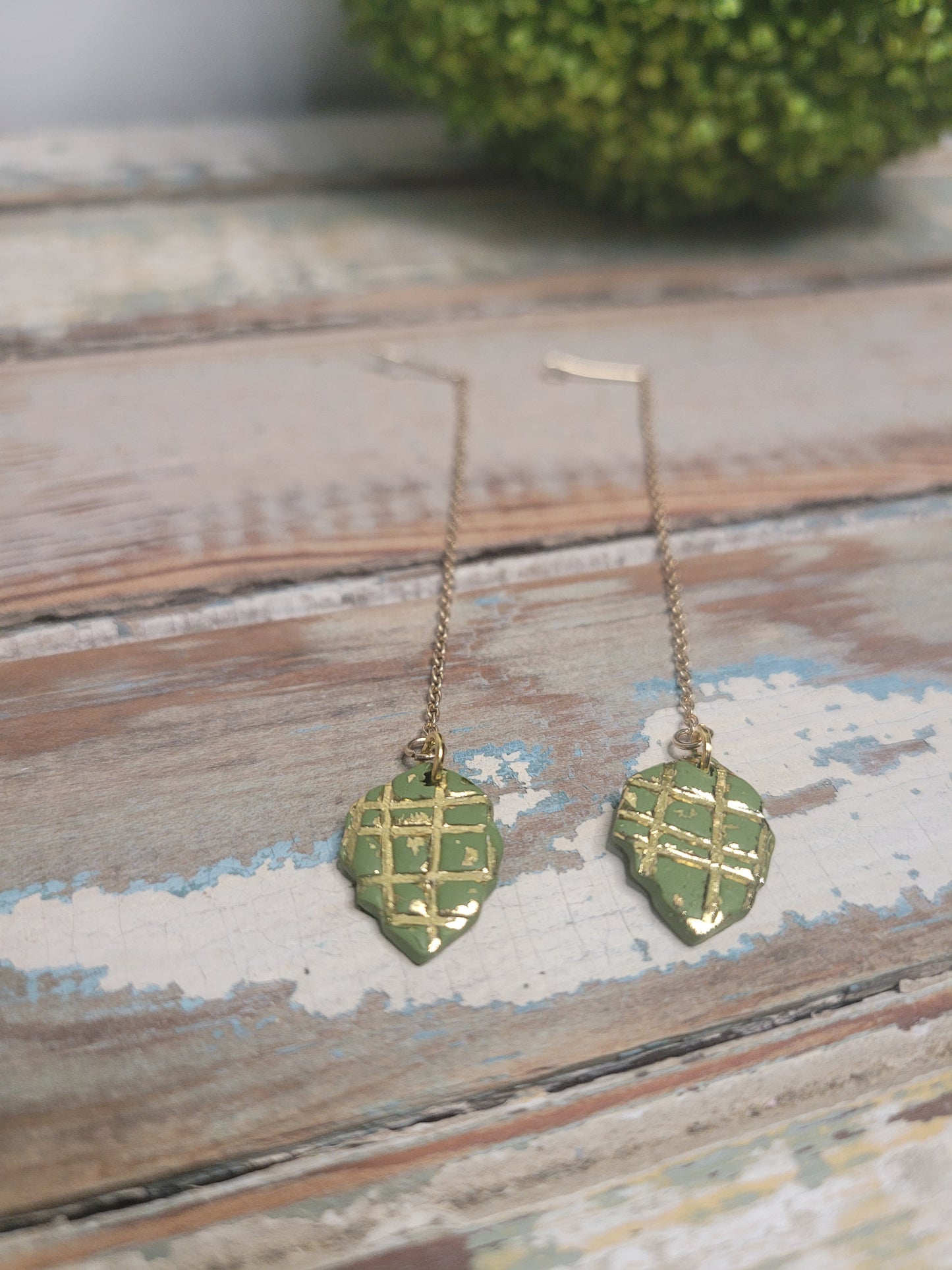 Gold Foiled Drop Leaf Dangles