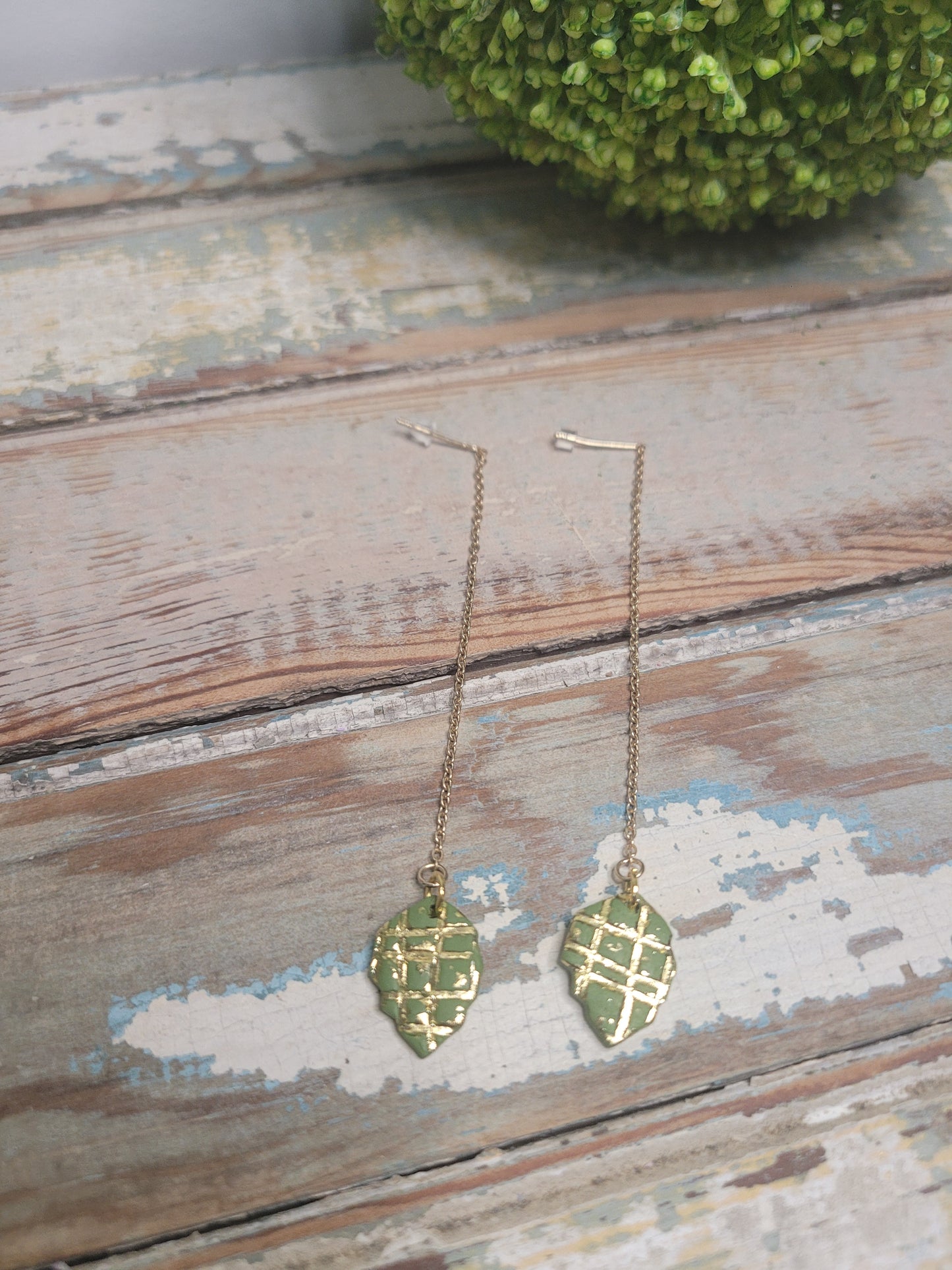 Gold Foiled Drop Leaf Dangles