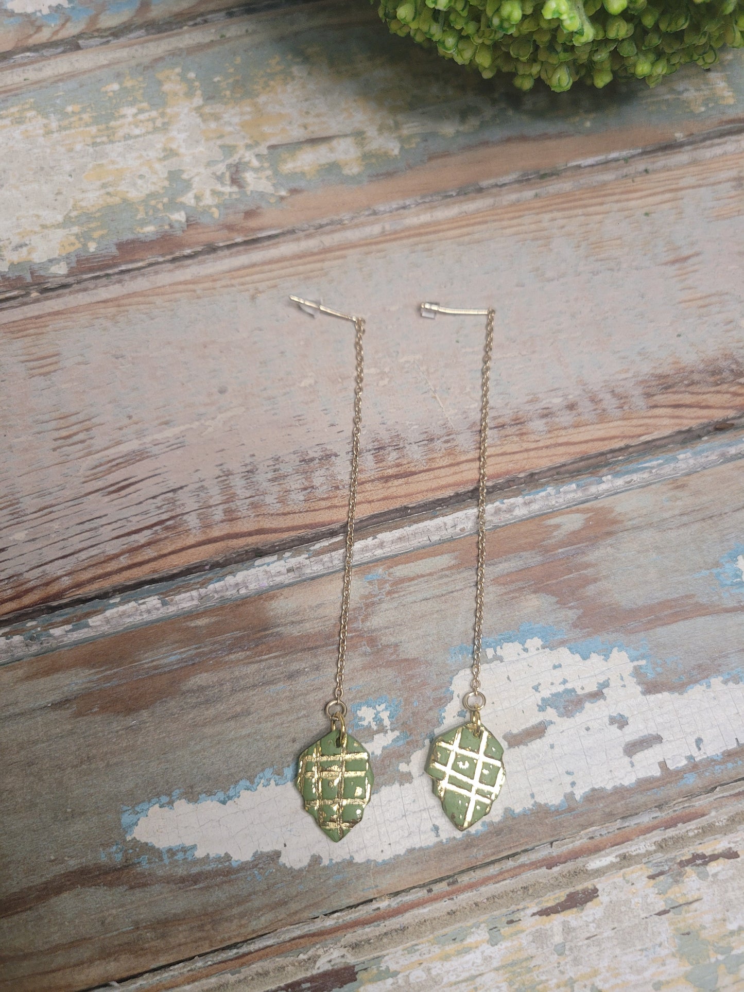 Gold Foiled Drop Leaf Dangles