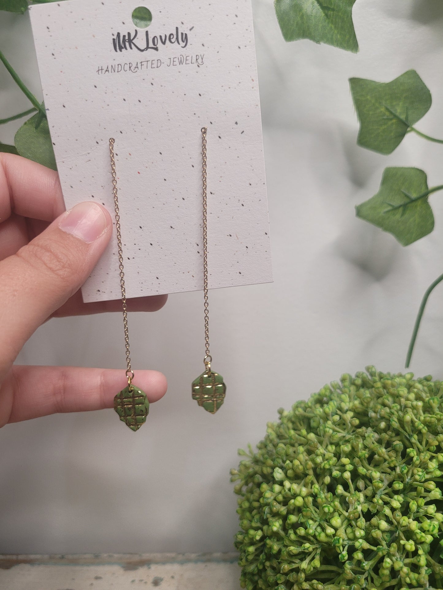 Gold Foiled Drop Leaf Dangles