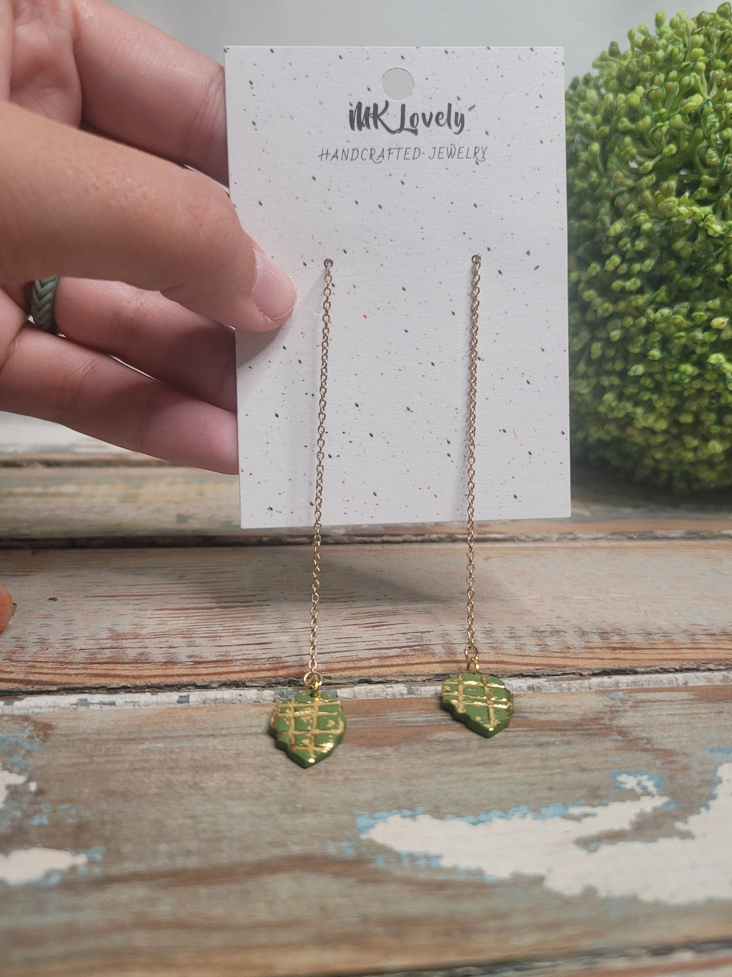 Gold Foiled Drop Leaf Dangles