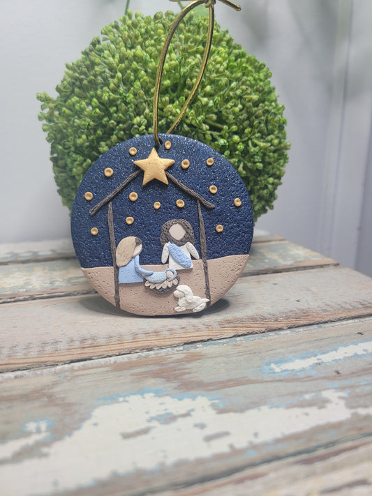 Manger Scene Handmade Polymer Clay Ornament (Made to Order)