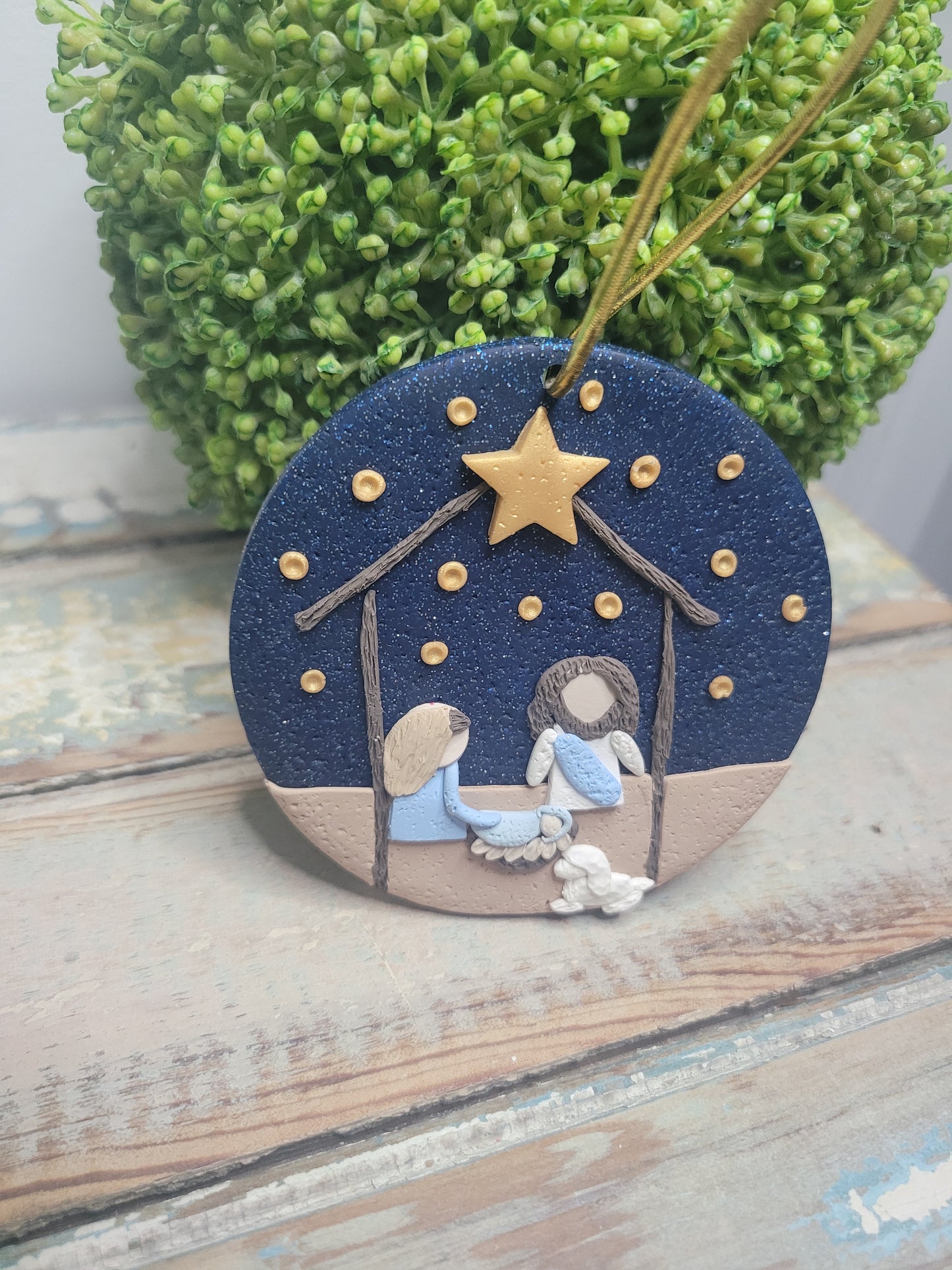Manger Scene Handmade Polymer Clay Ornament (Made to Order)