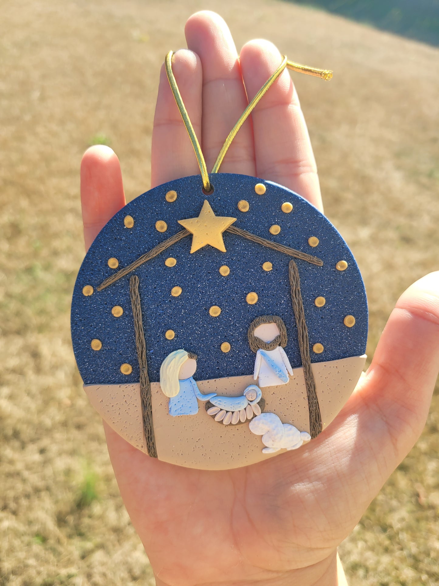 Manger Scene Handmade Polymer Clay Ornament (Made to Order)