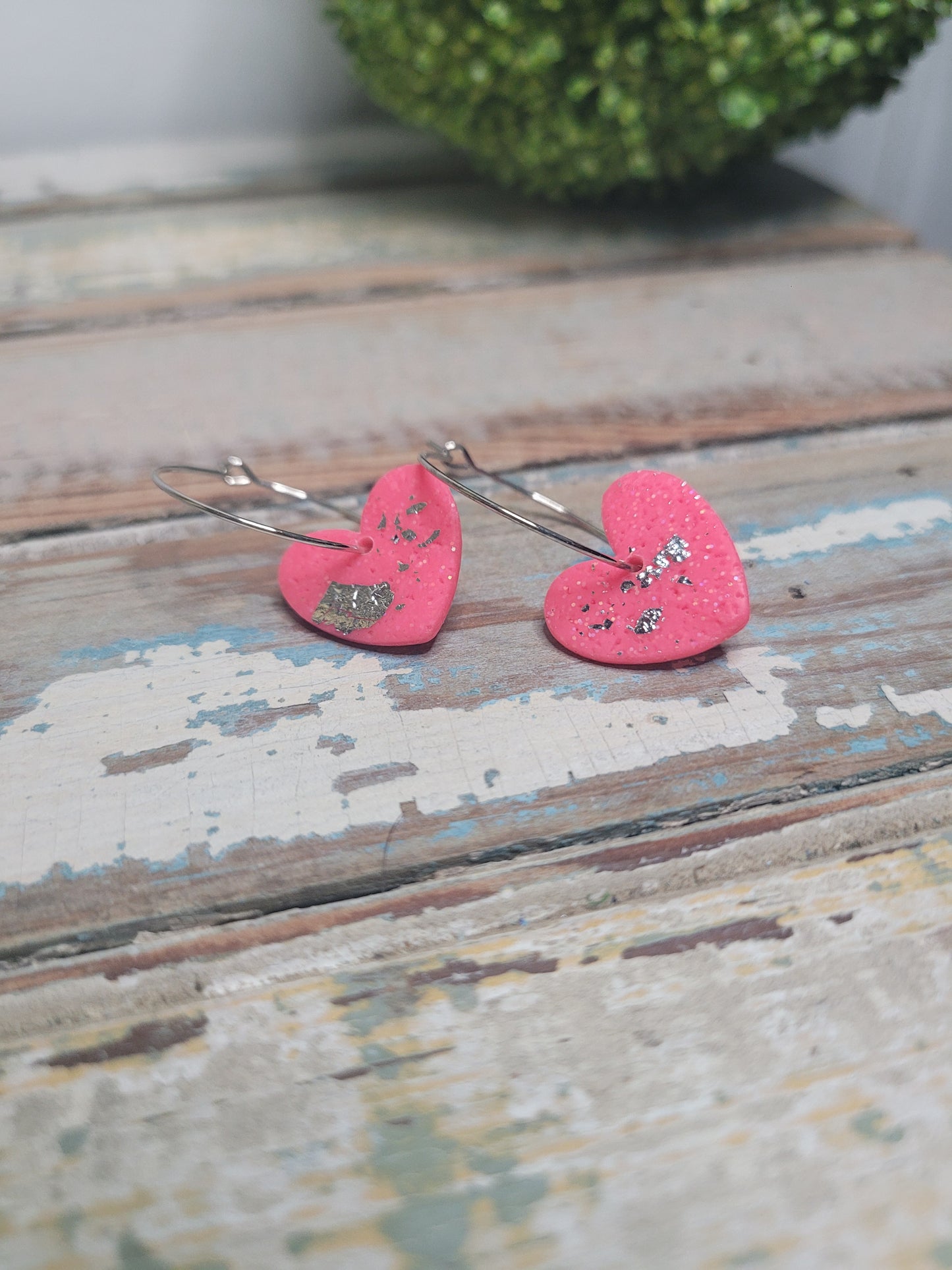 Silver Foiled Heart Hoops