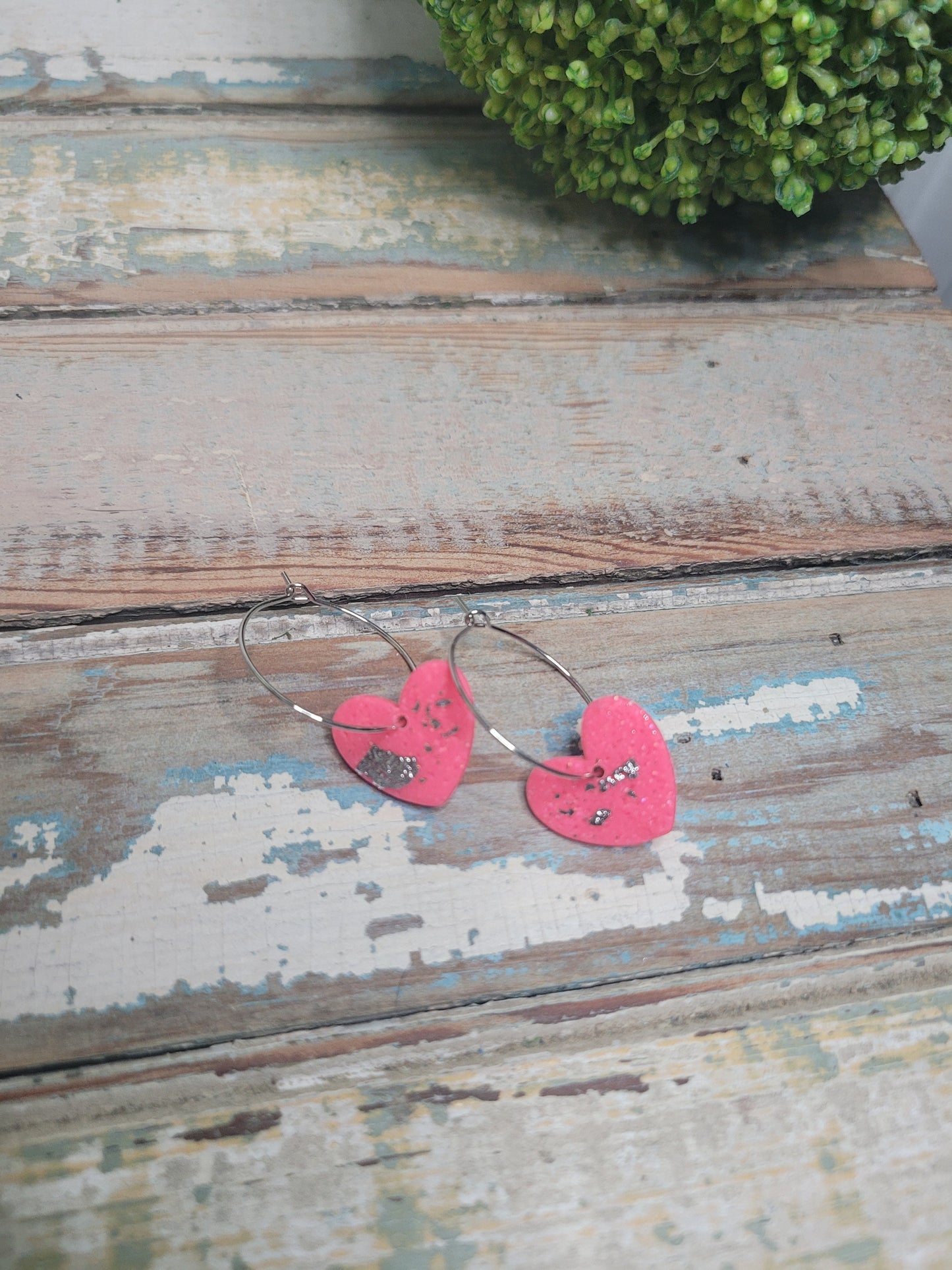 Silver Foiled Heart Hoops