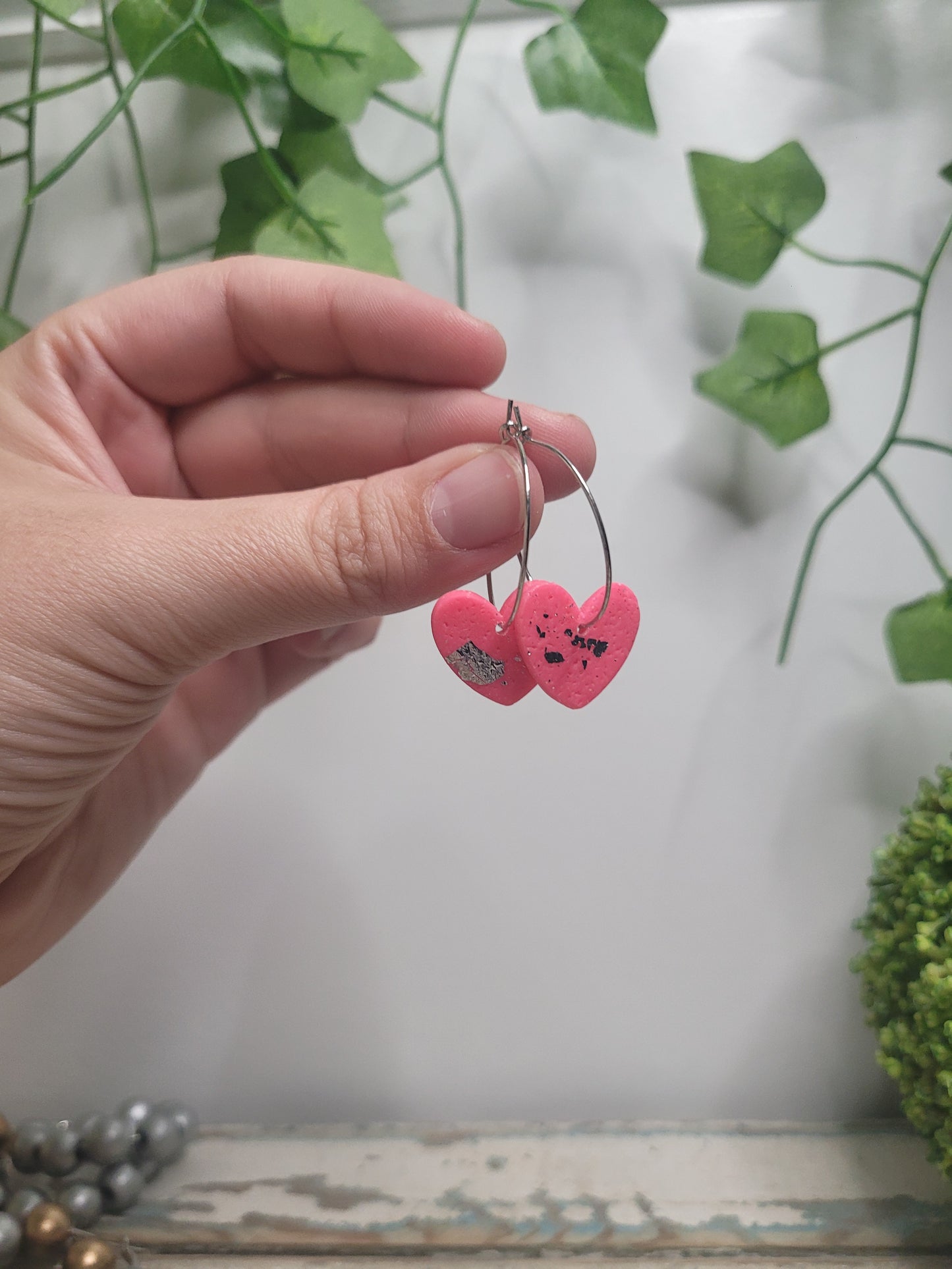 Silver Foiled Heart Hoops