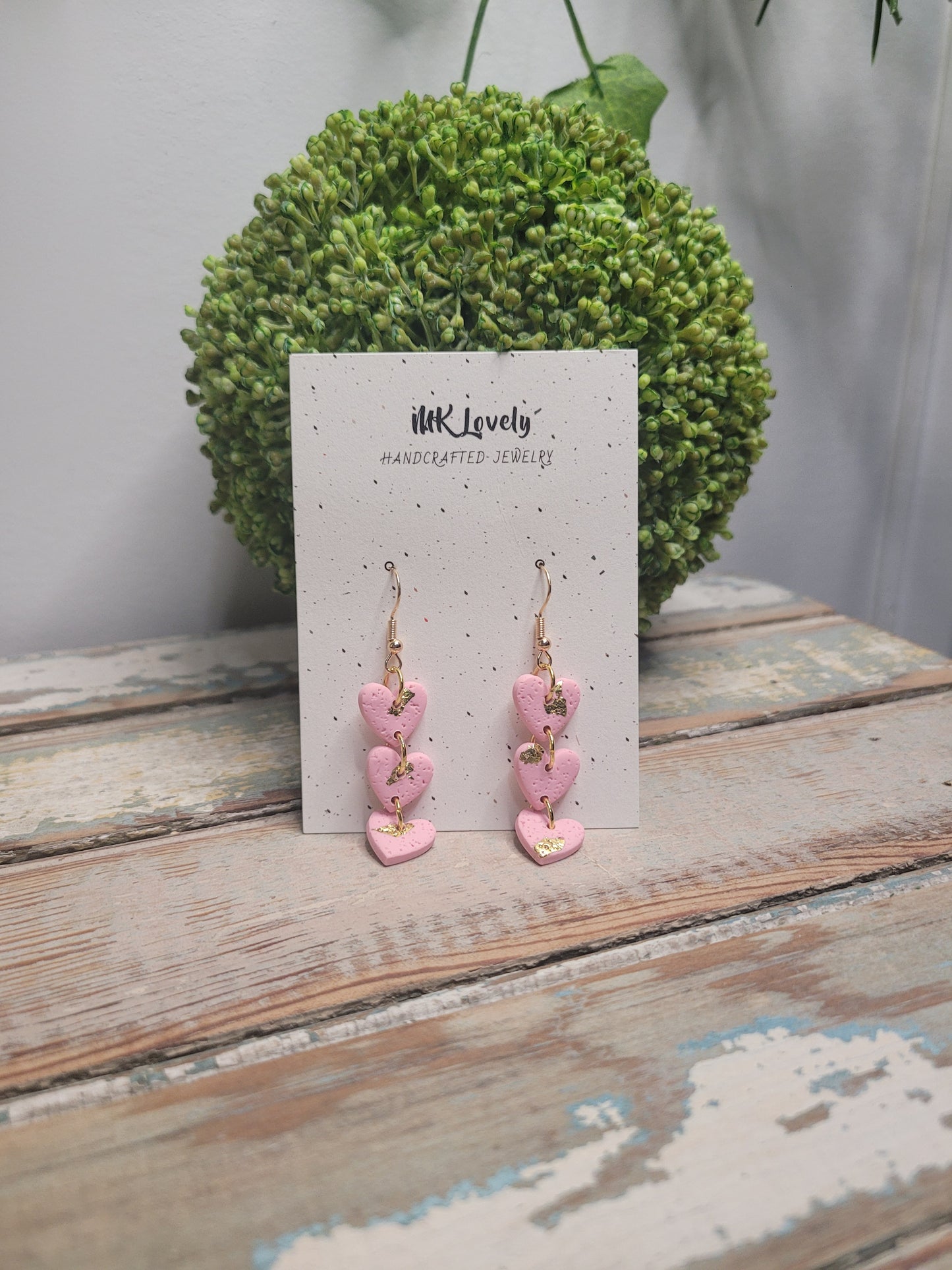 Tiered Pink & Gold Foiled Heart Dangles