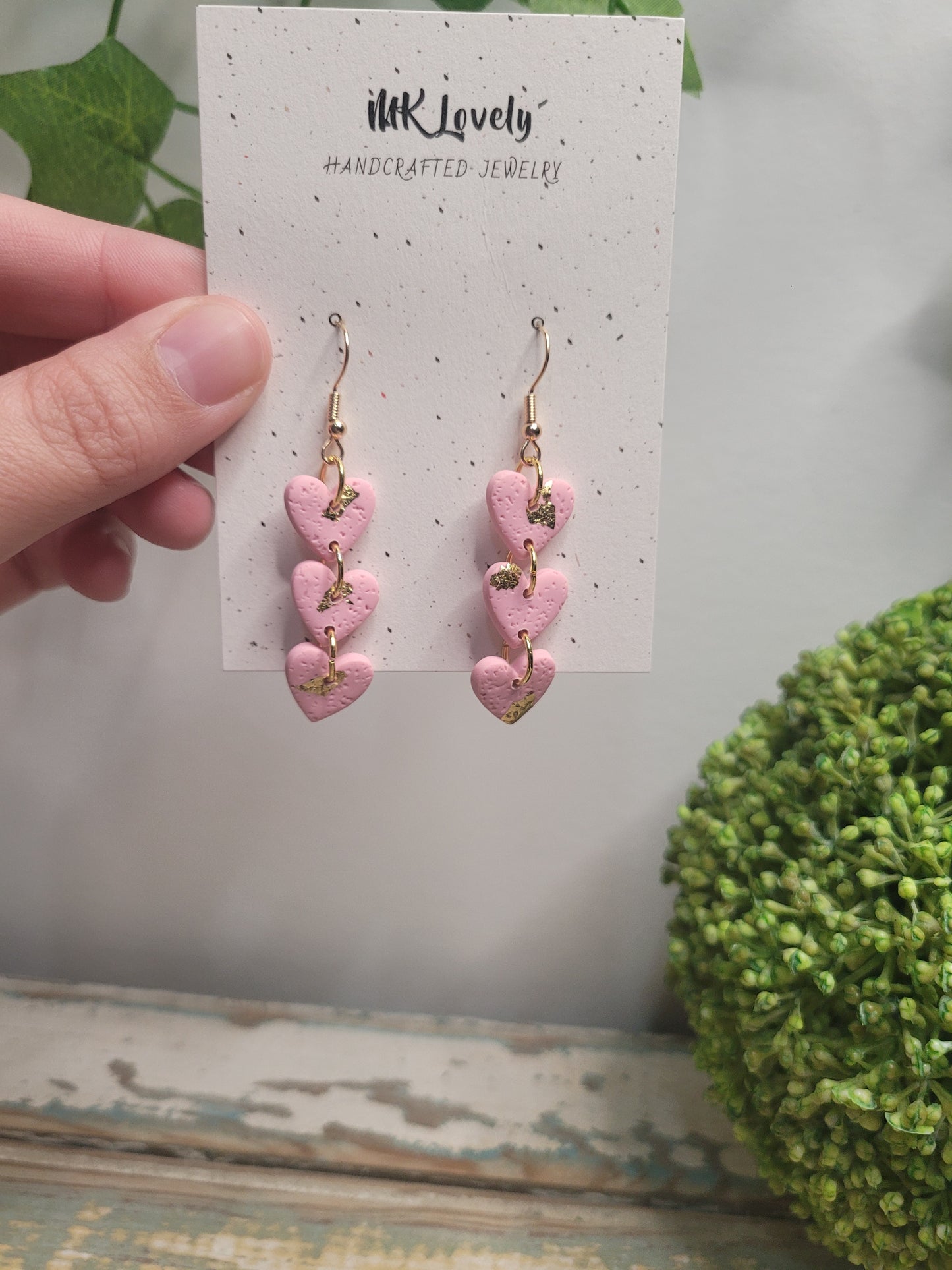Tiered Pink & Gold Foiled Heart Dangles
