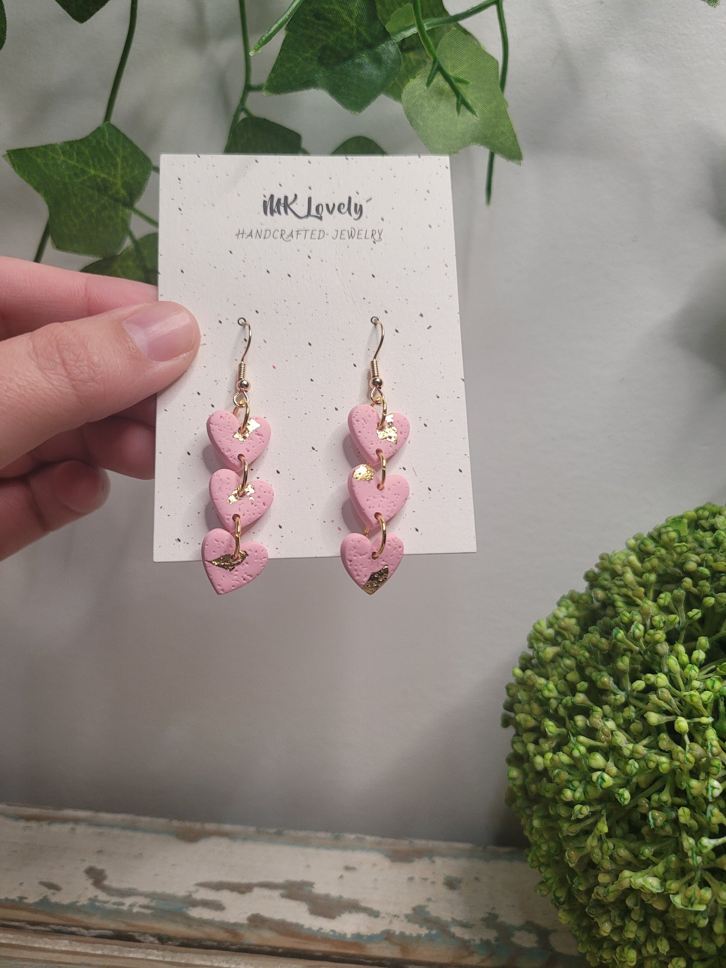 Tiered Pink & Gold Foiled Heart Dangles