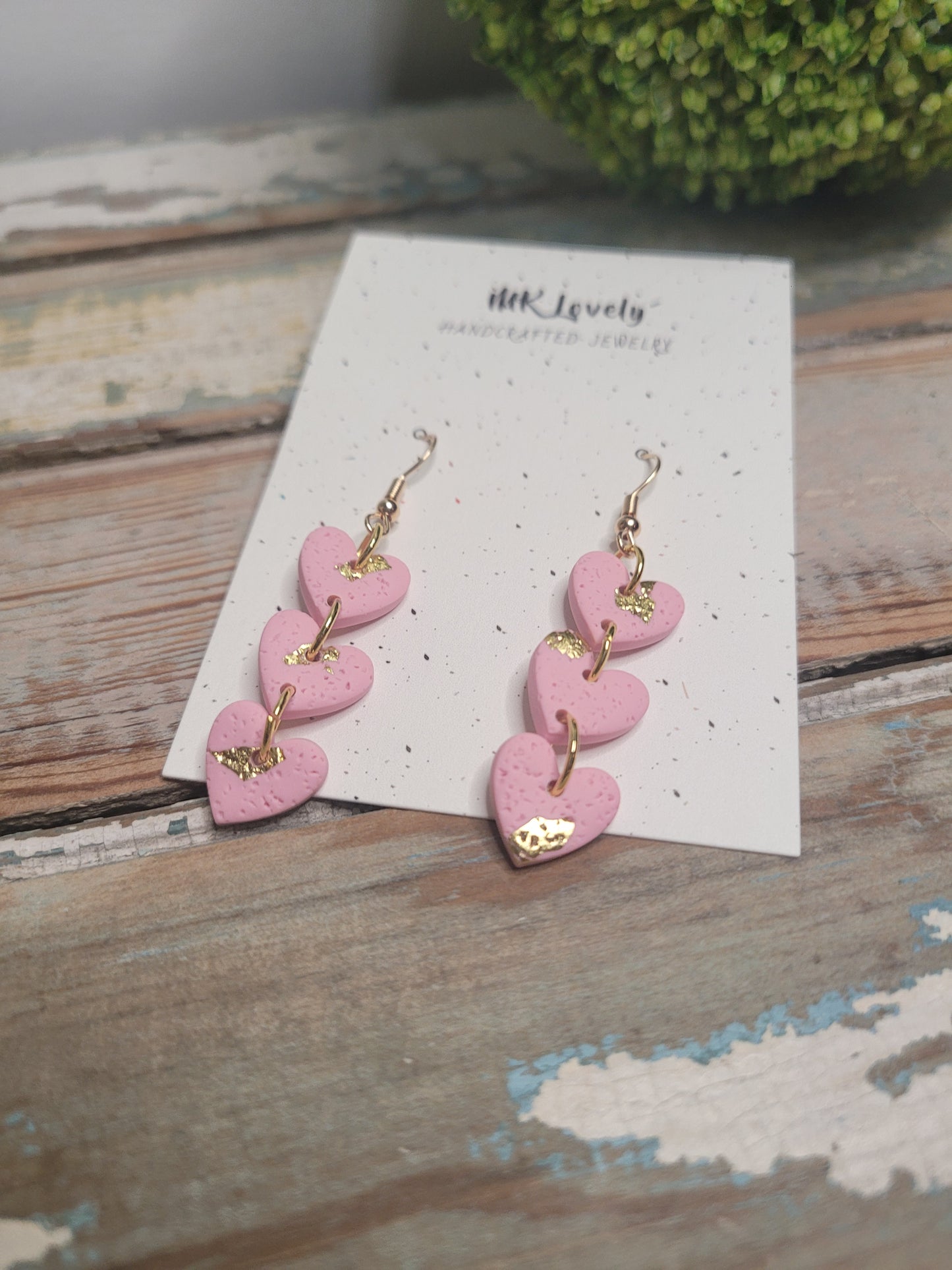 Tiered Pink & Gold Foiled Heart Dangles