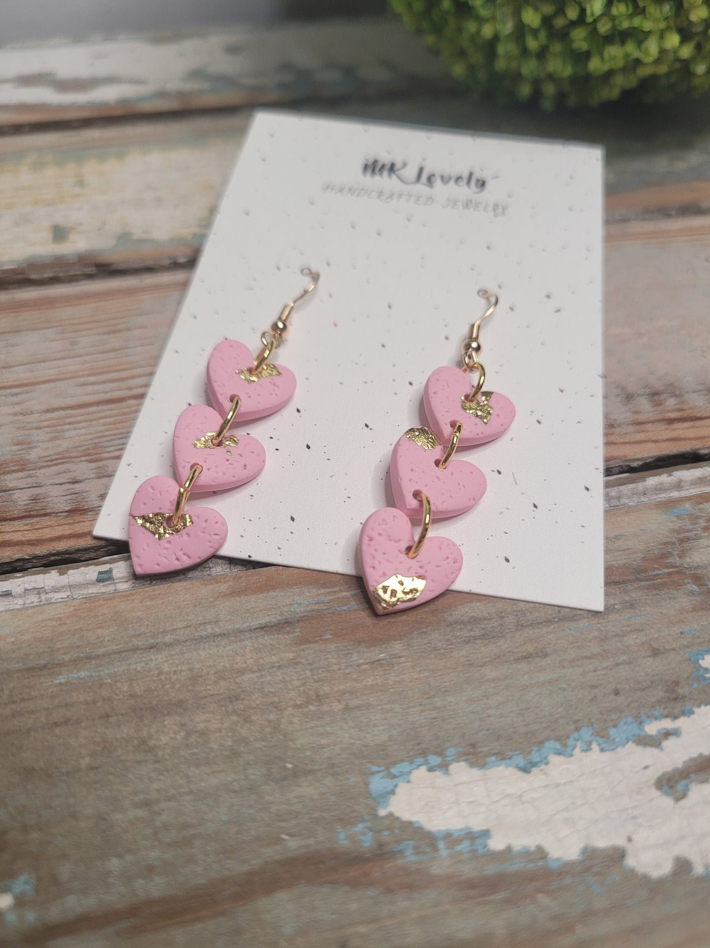 Tiered Pink & Gold Foiled Heart Dangles