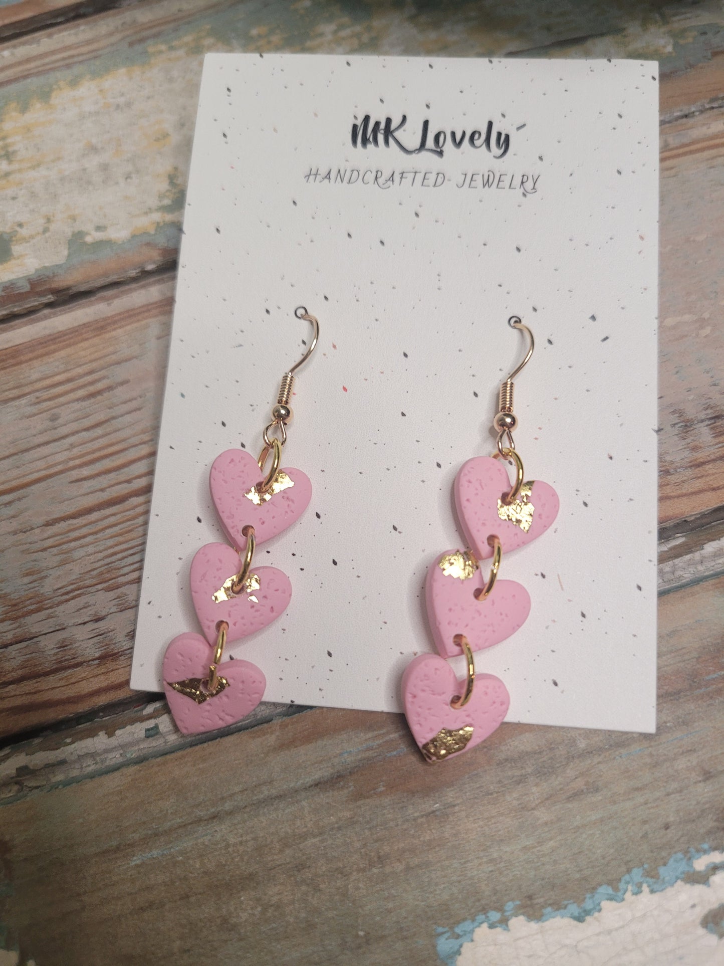 Tiered Pink & Gold Foiled Heart Dangles