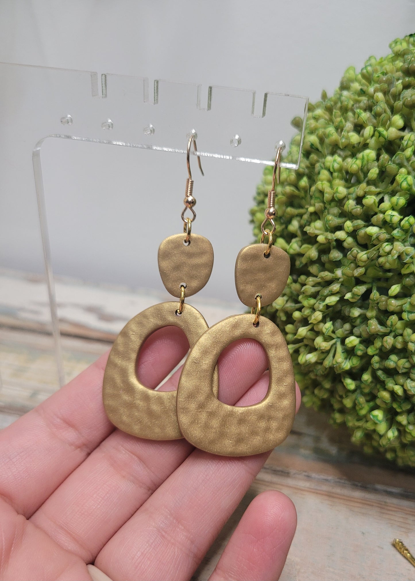 Gold Hammered Clay Dangles