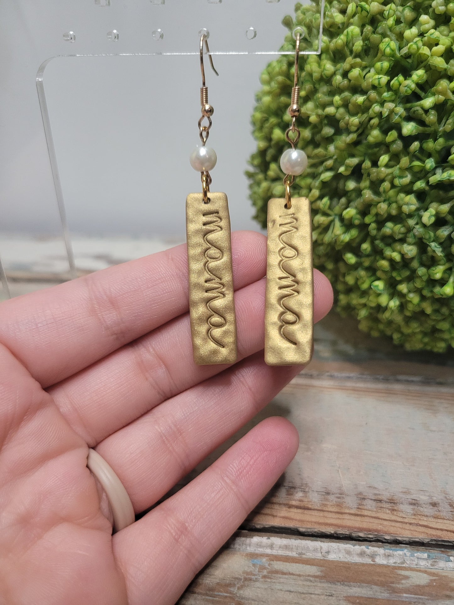 Pearl 'Mama' Hammered Clay Earrings