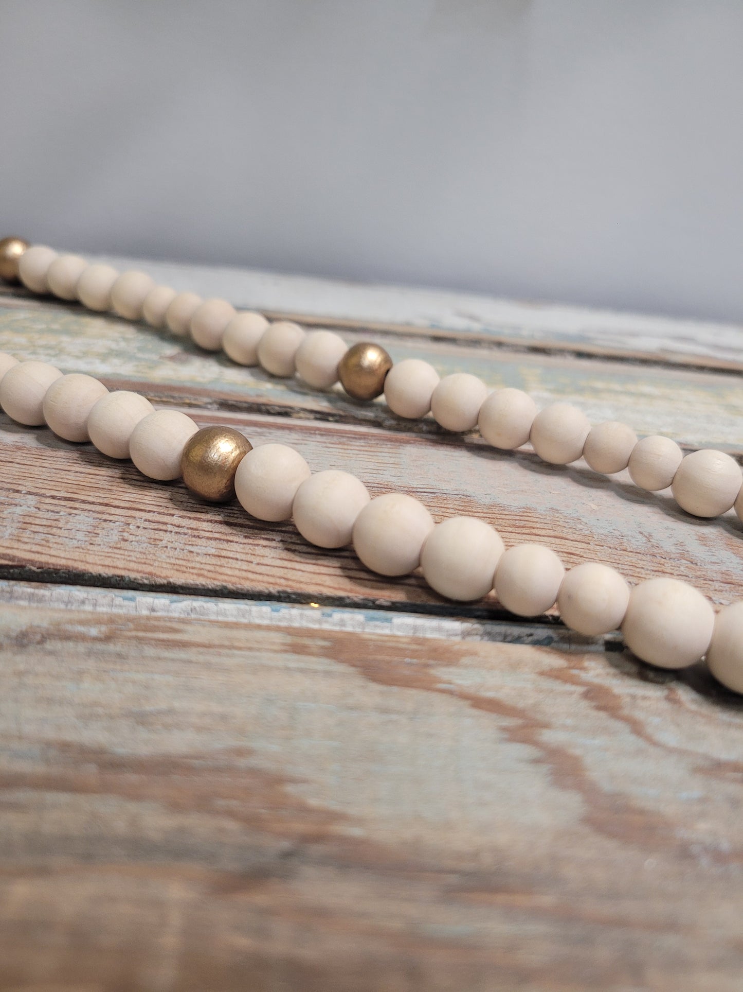 Natural Wood & Gold Beaded Lanyard