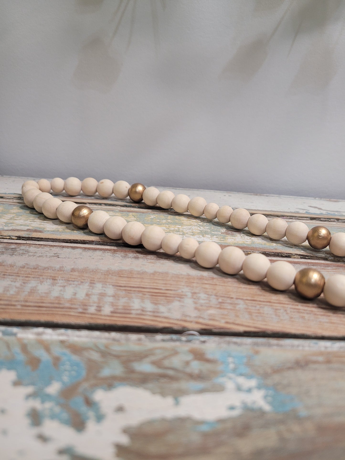 Natural Wood & Gold Beaded Lanyard