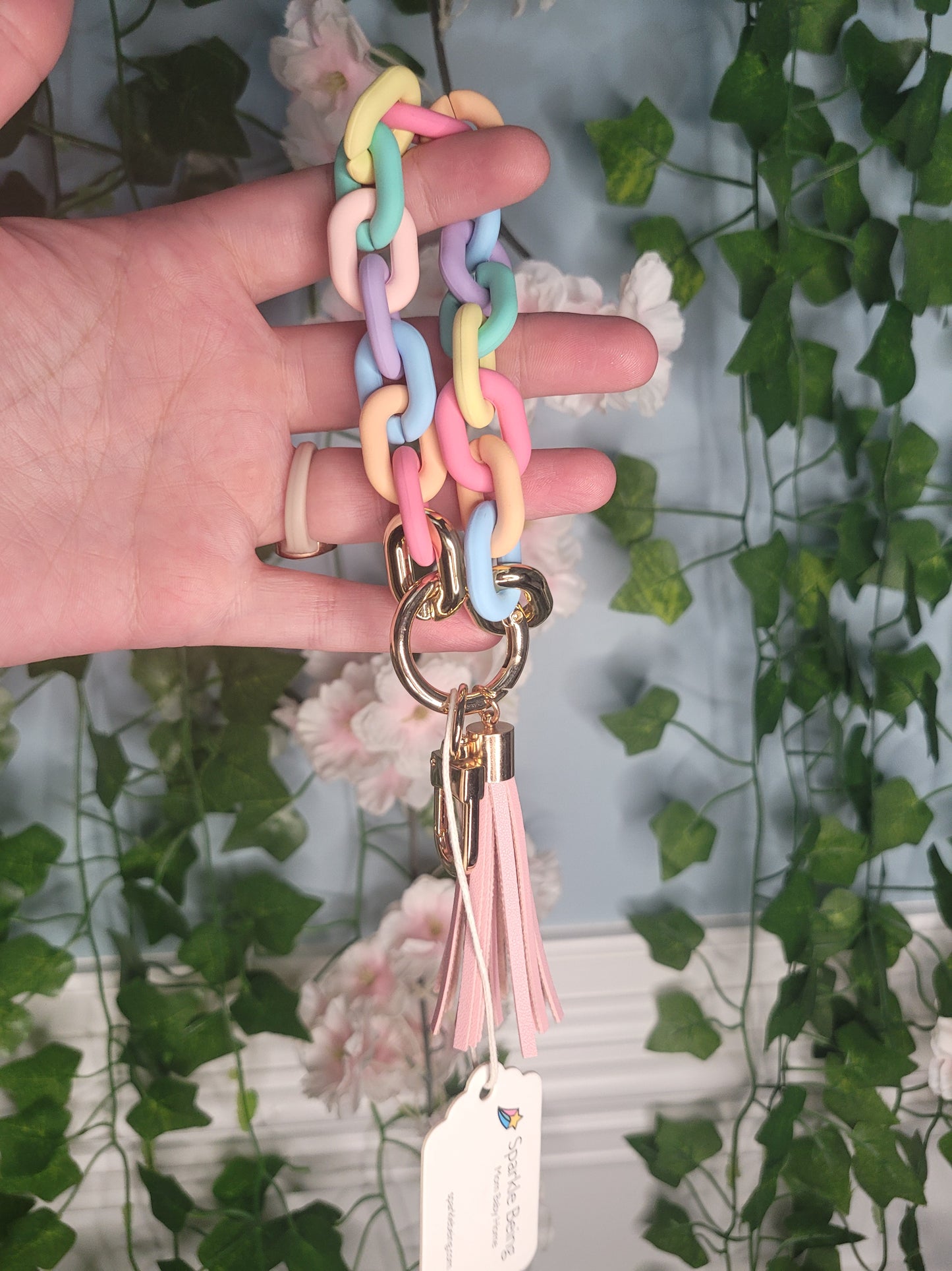 Candy Colored Acrylic Chain Tassel Keychain Wristlets