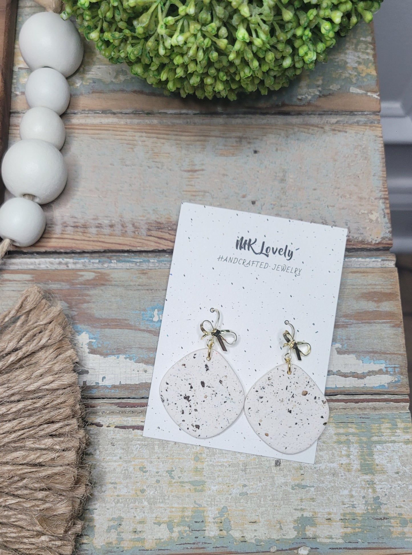 Peppered White Bow Dangles
