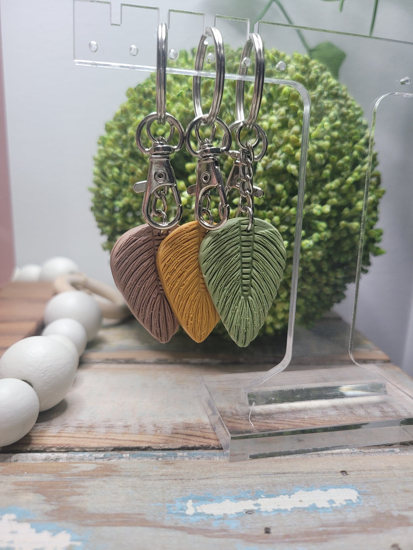 Polymer Clay Boho Feather Keychain