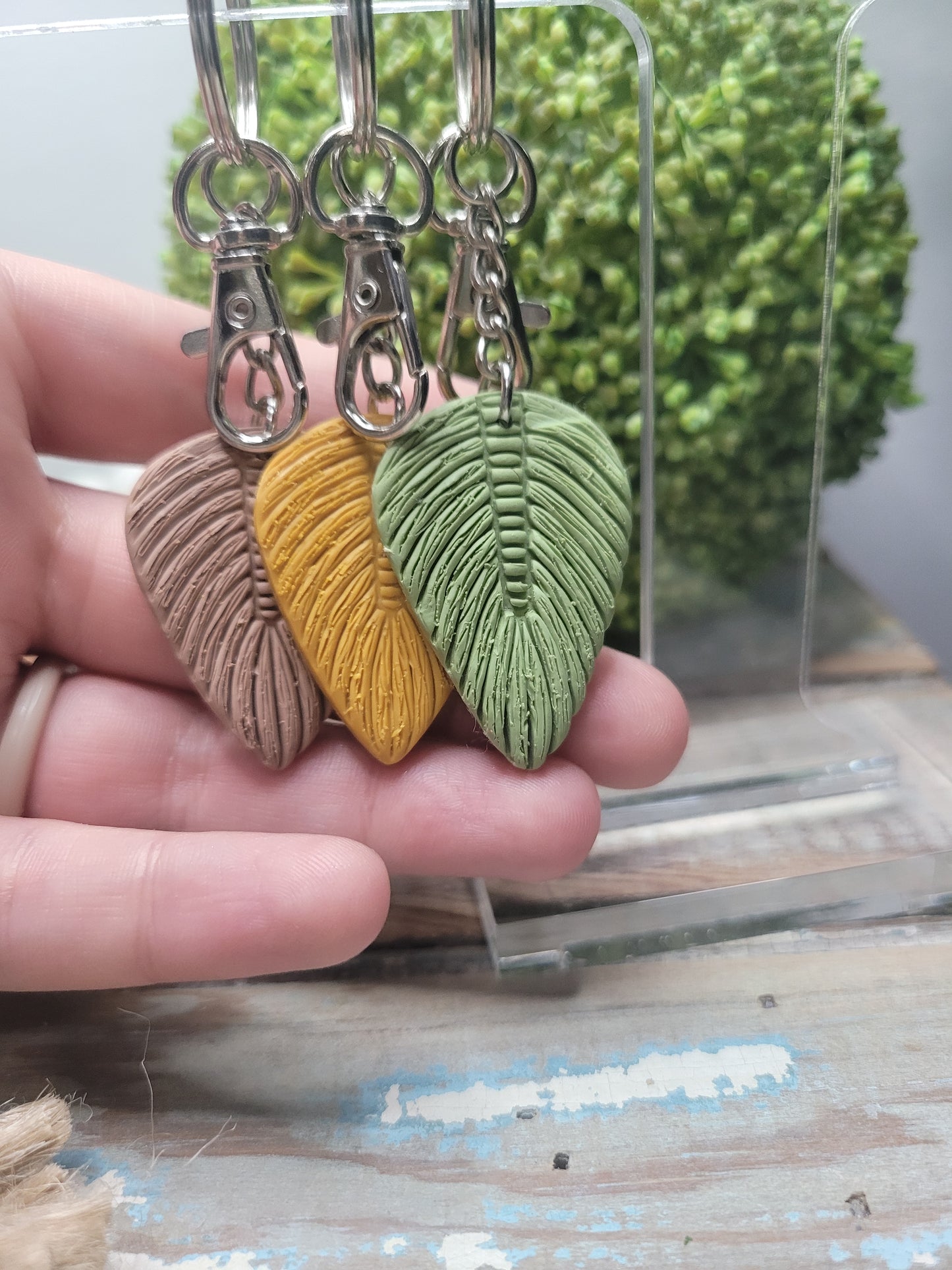 Polymer Clay Boho Feather Keychain