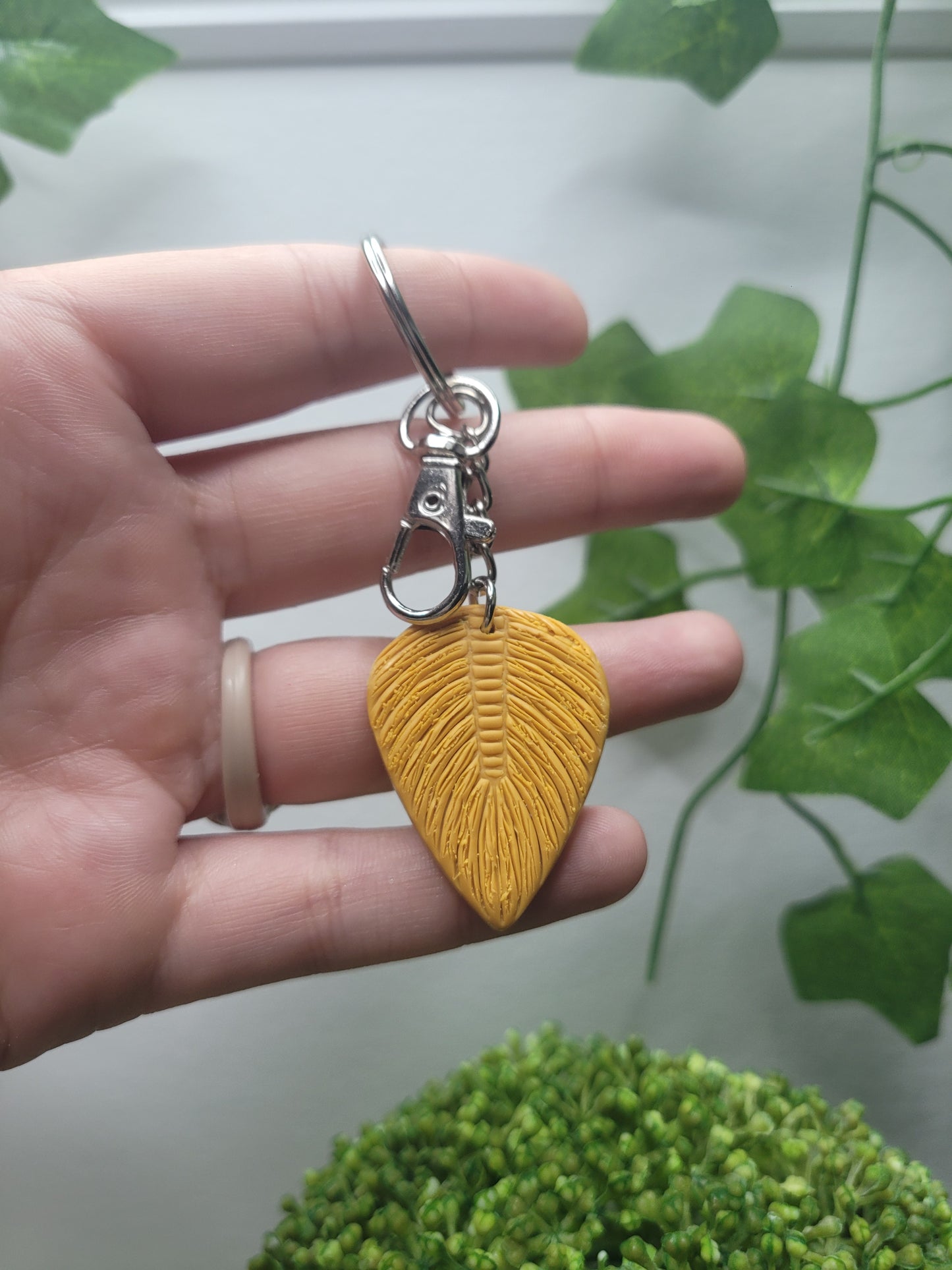 Polymer Clay Boho Feather Keychain