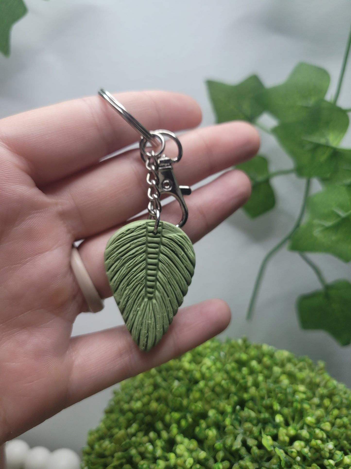 Polymer Clay Boho Feather Keychain