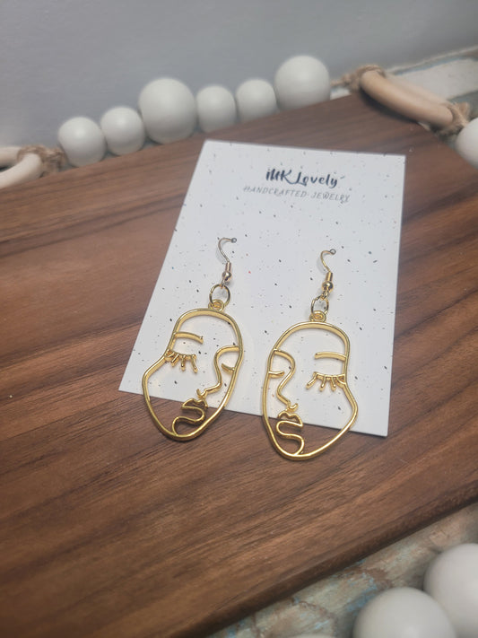 Gold Abstract Face Dangles
