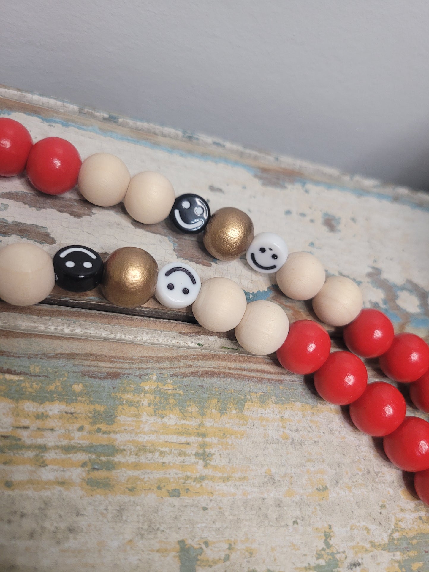 B&W Smiley Red Beaded Lanyard