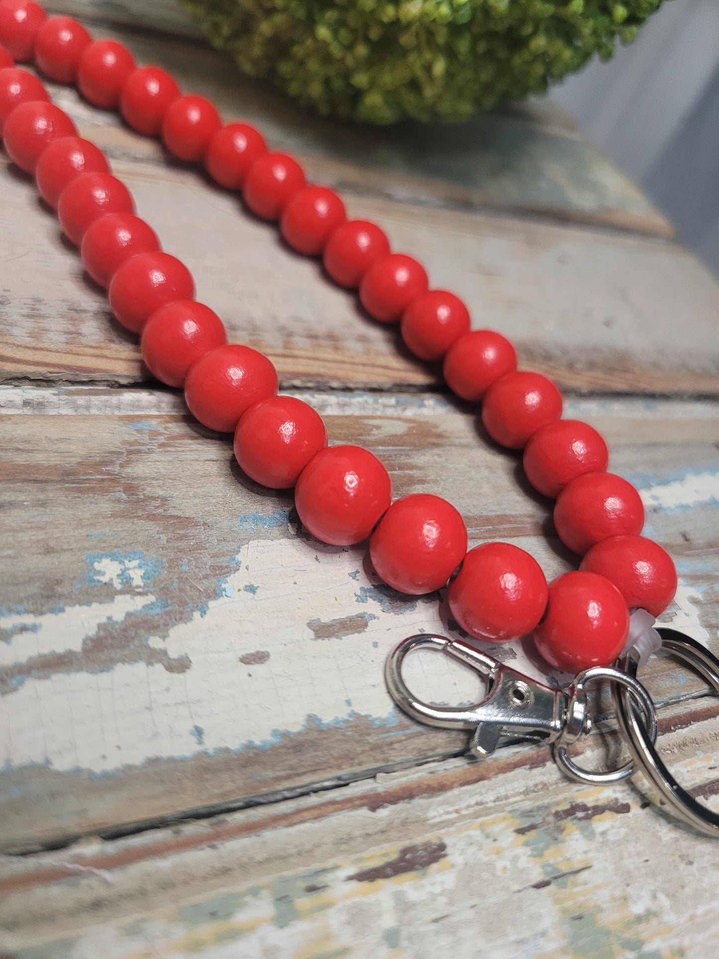 B&W Smiley Red Beaded Lanyard